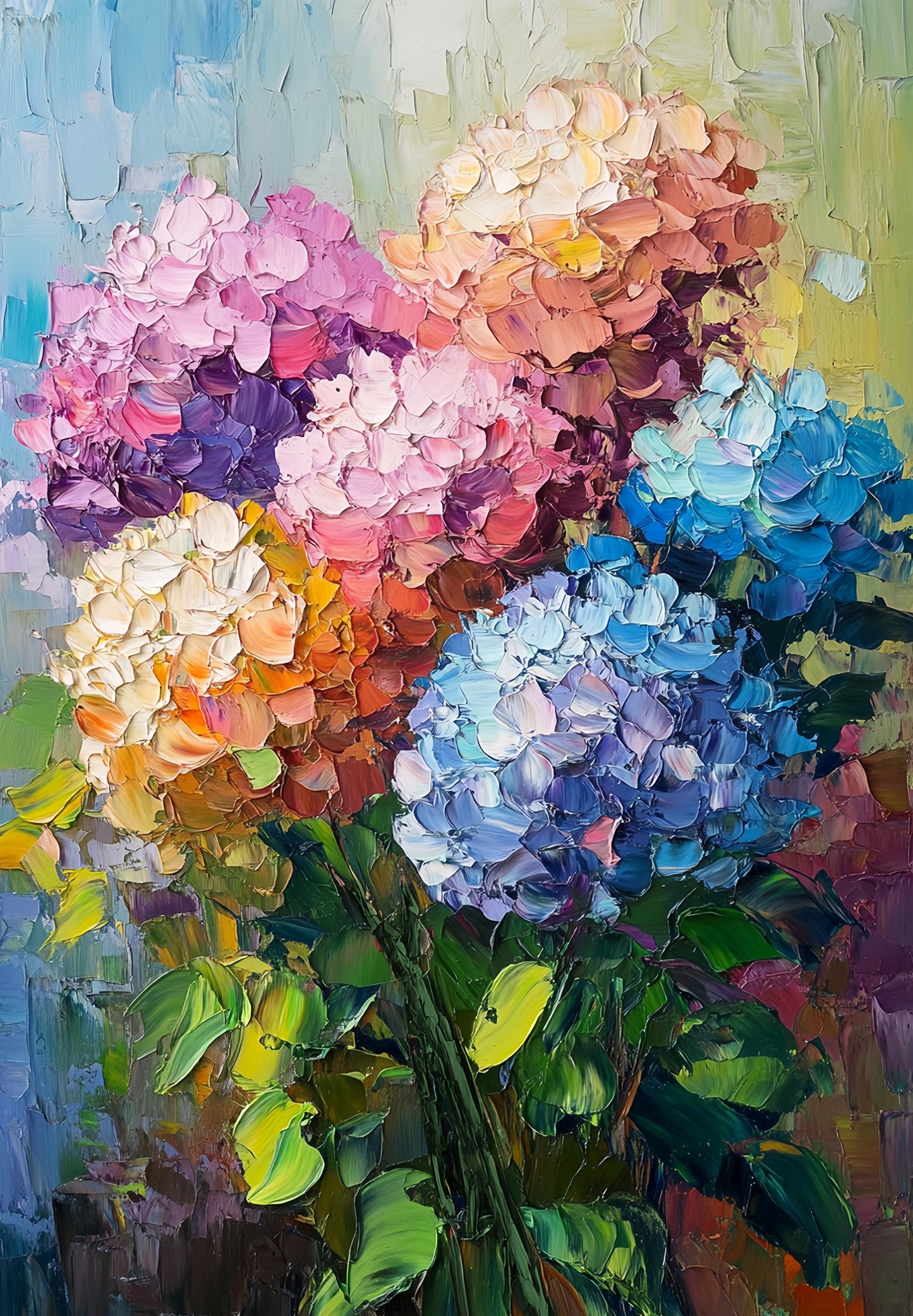 3D Hydrangea Canvas | Colorful Bouquet Wall Art | Botanical Textured Decor