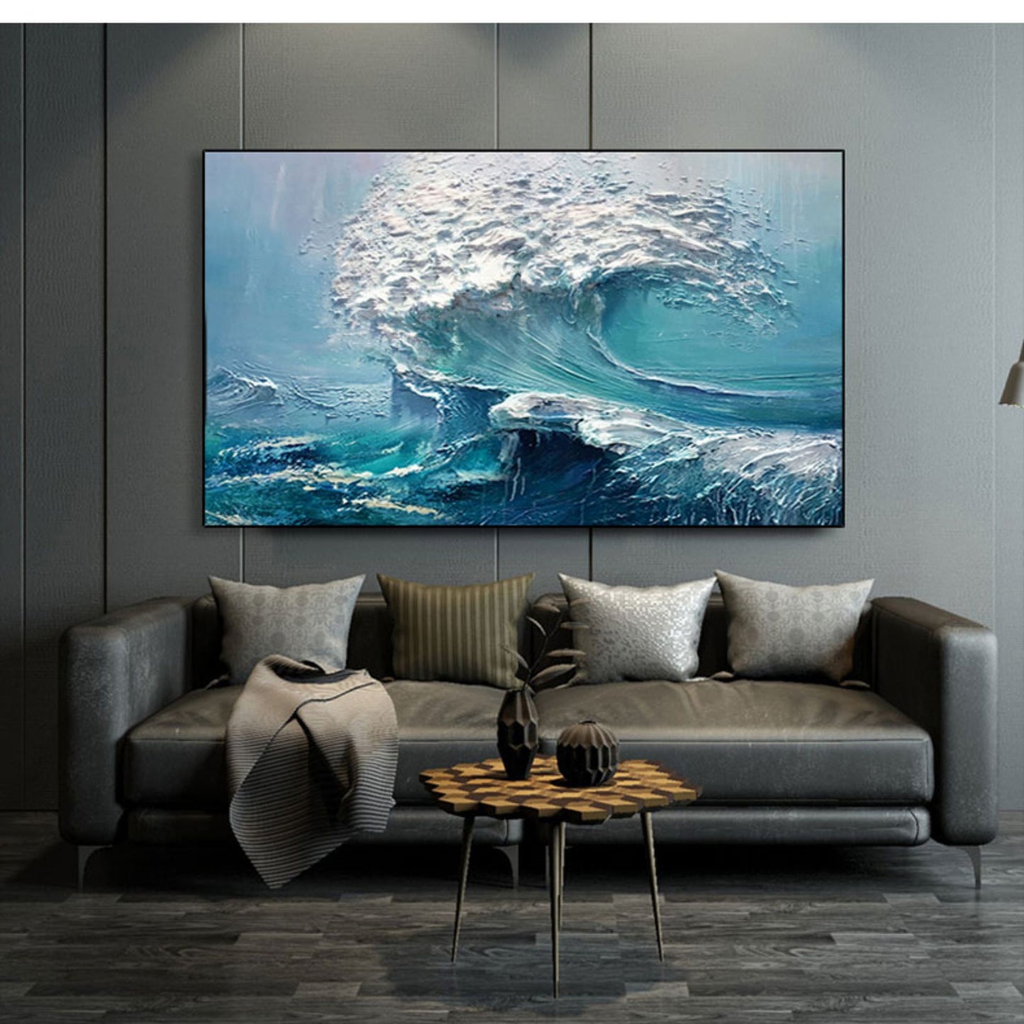 Hand-painted 3D oil painting abstract waves sea