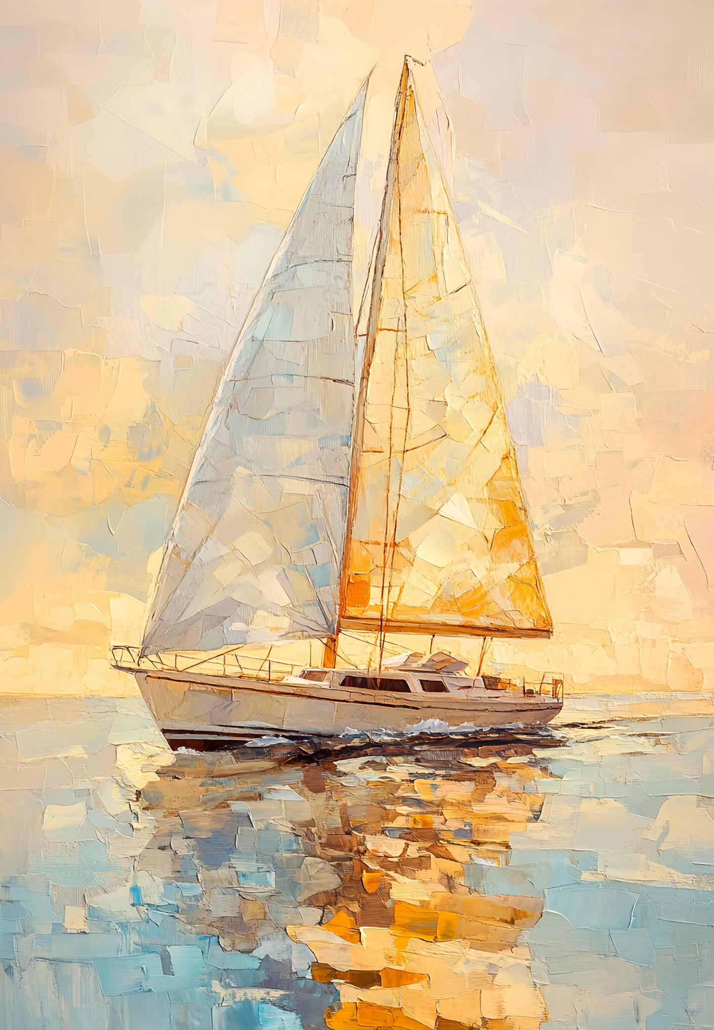 3D Golden Sunset Sailboat | Nautical Seascape Art | Ocean Wall Decor