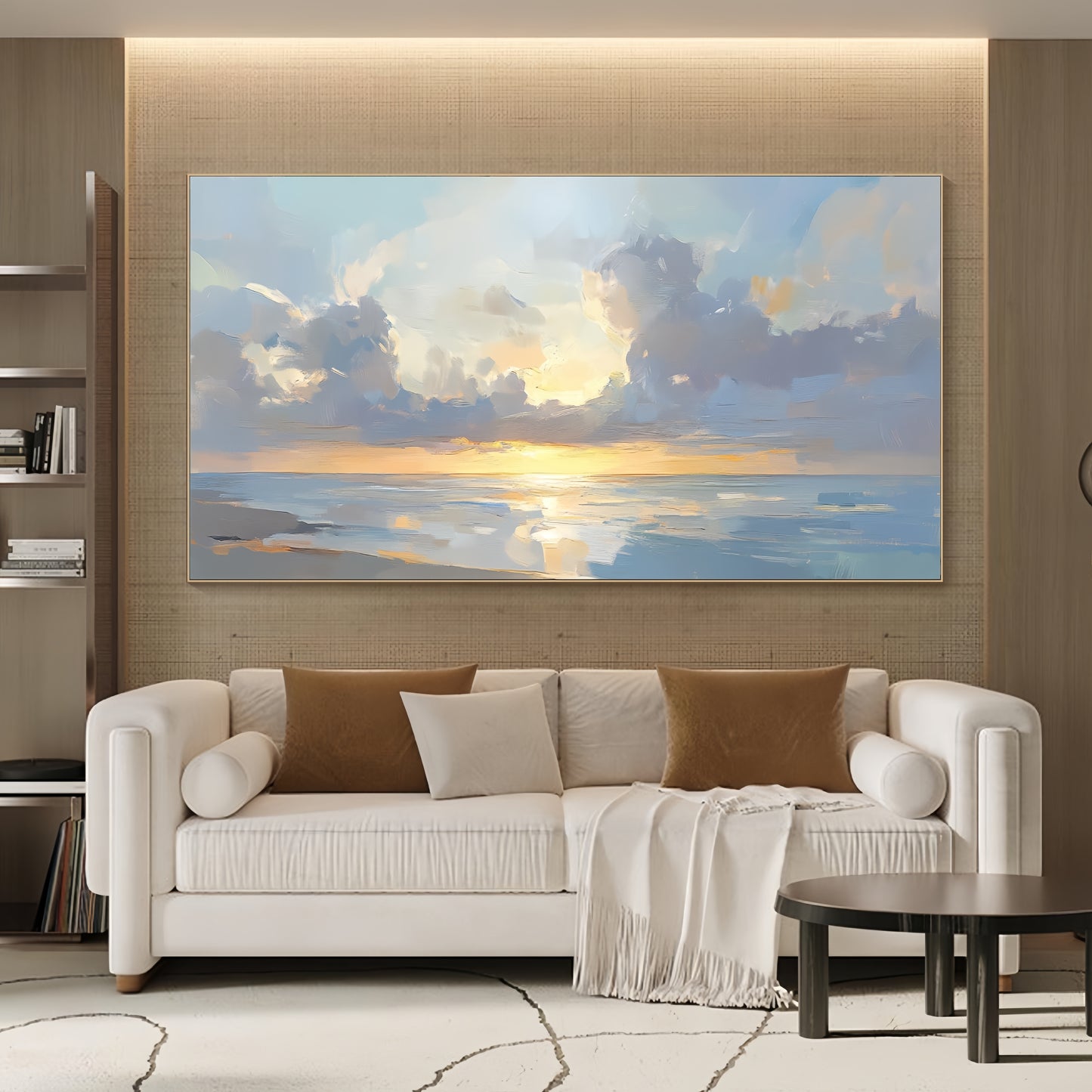 3D Sunset Ocean Art | Seascape Oil Painting | Coastal Sunrise Wall Decor
