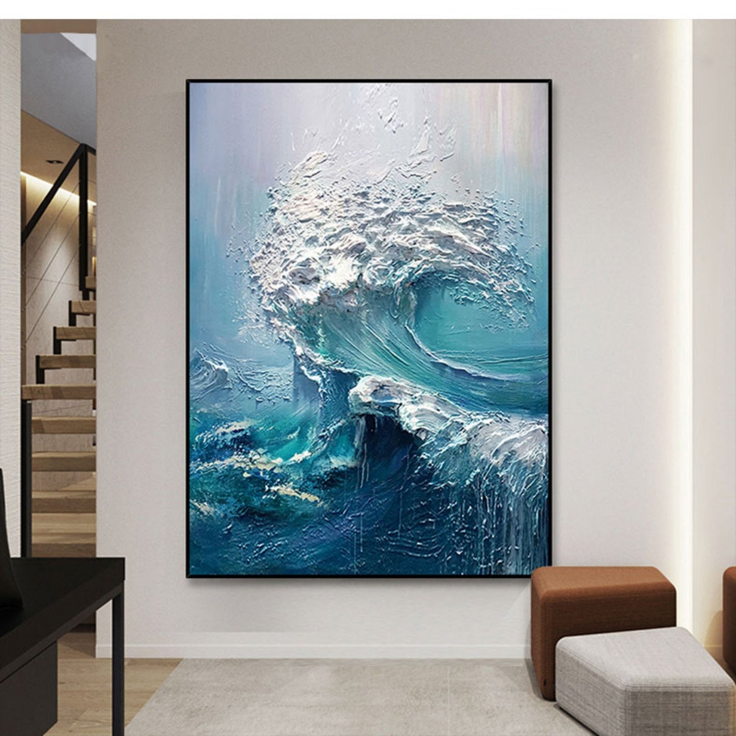 Hand-painted 3D oil painting abstract waves sea