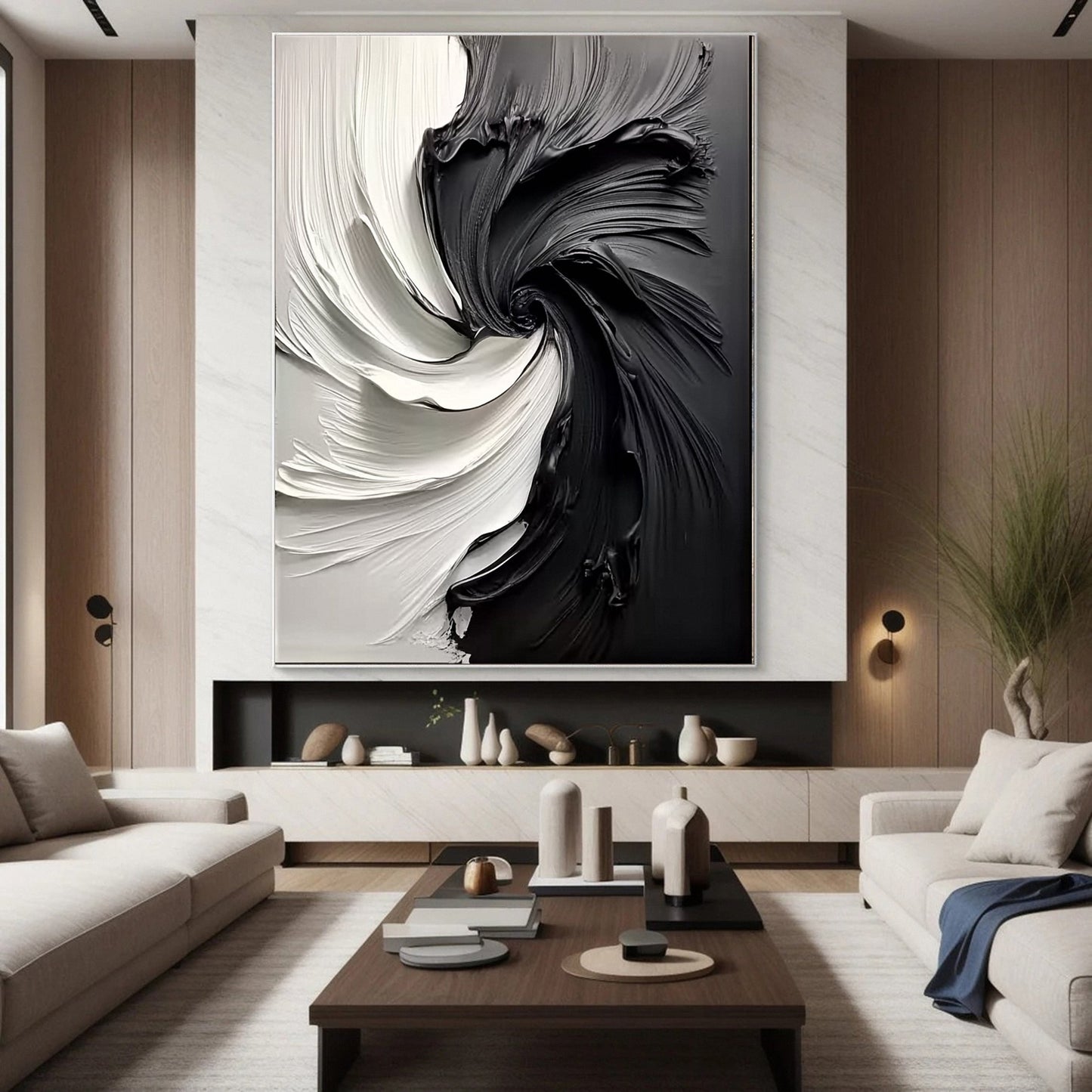 Modern Large Black & White Textured Wall Art