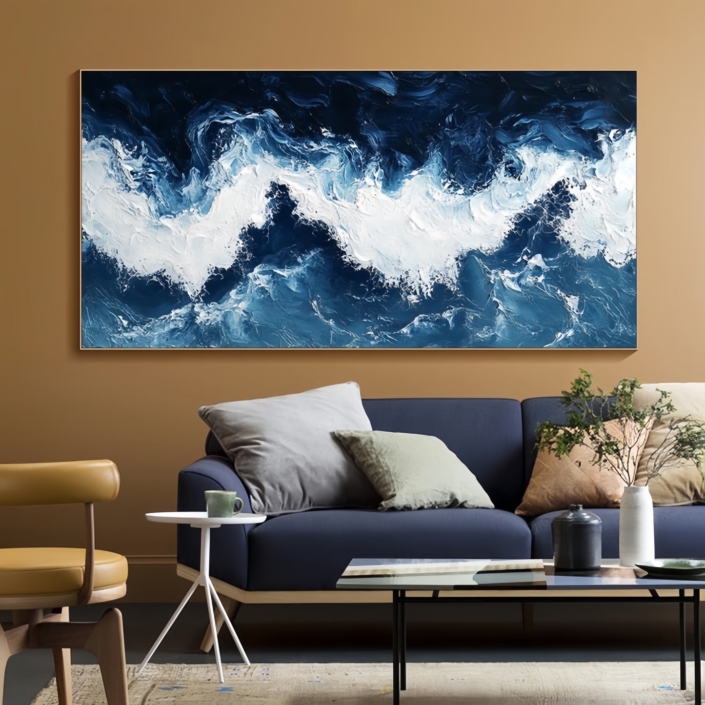Original Ocean Wave Canvas | Minimalist Blue Sea Art | Large Wall Decor