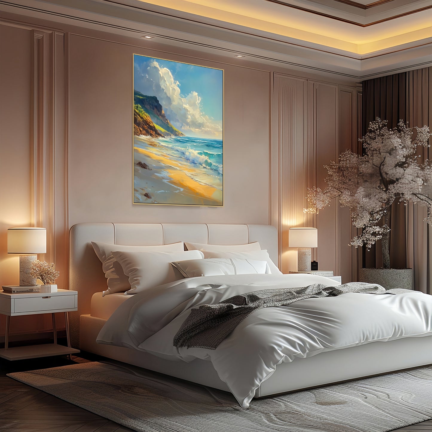 3D Seascape Canvas | Teal Ocean Wall Art | Minimalist Beach Painting