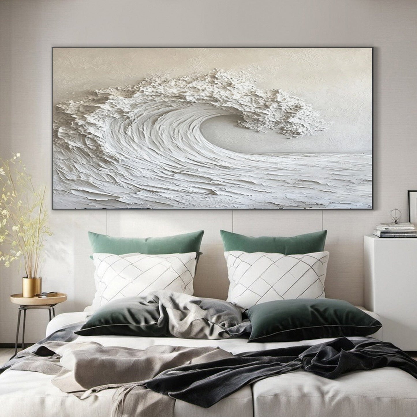 White Ocean Majesty – Large Textured Wave Wall Art
