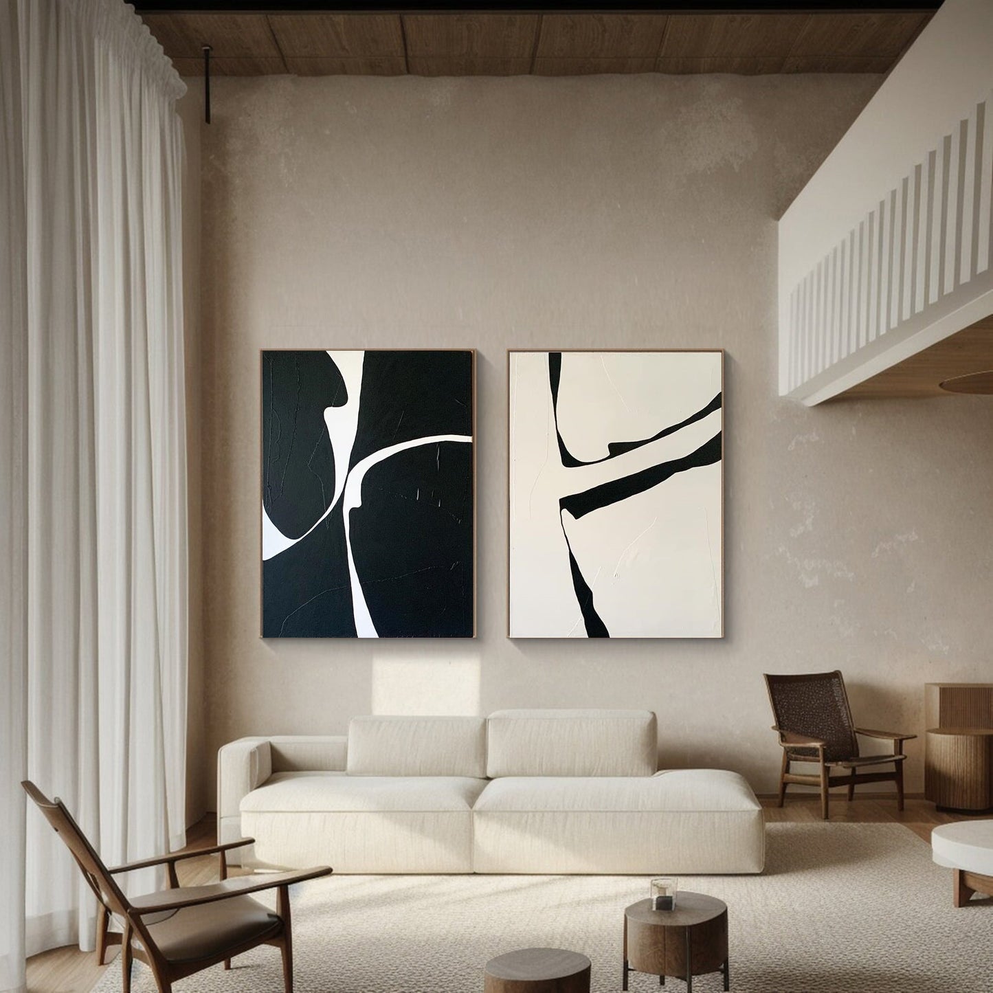 Black and White Modern Minimalist Art Set of 2