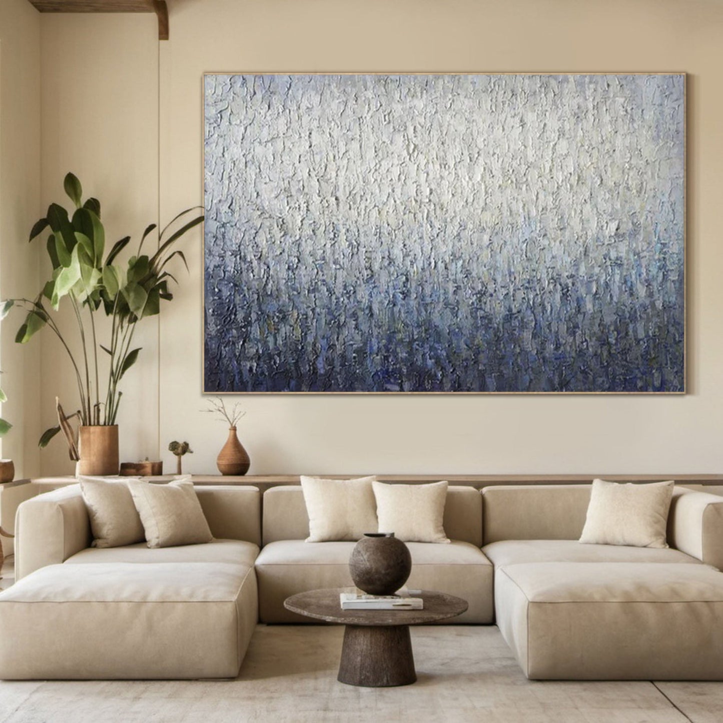Abstract Blue Textured Art Serene Grey Canvas for Contemporary Homes