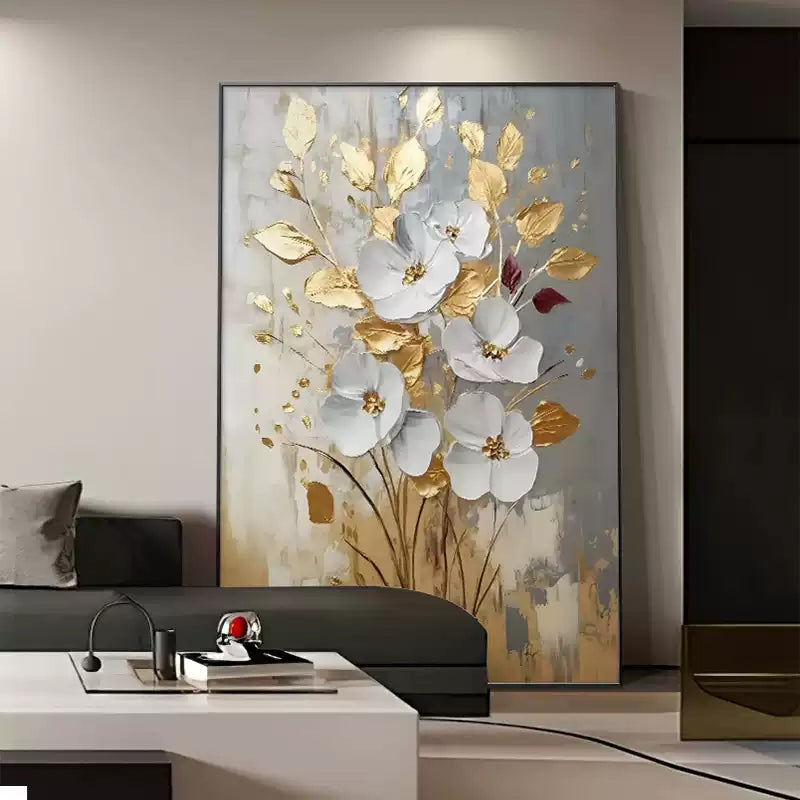 Gold foil floral porch painting hand-painted oil painting