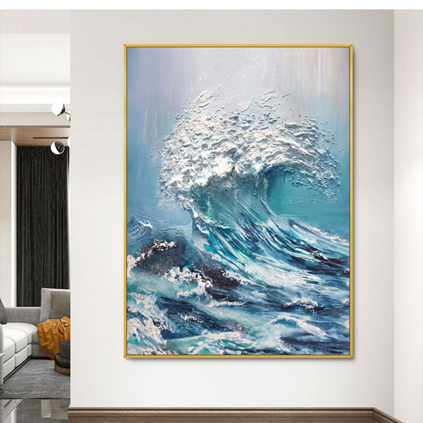 Hand-painted 3D oil painting abstract waves sea