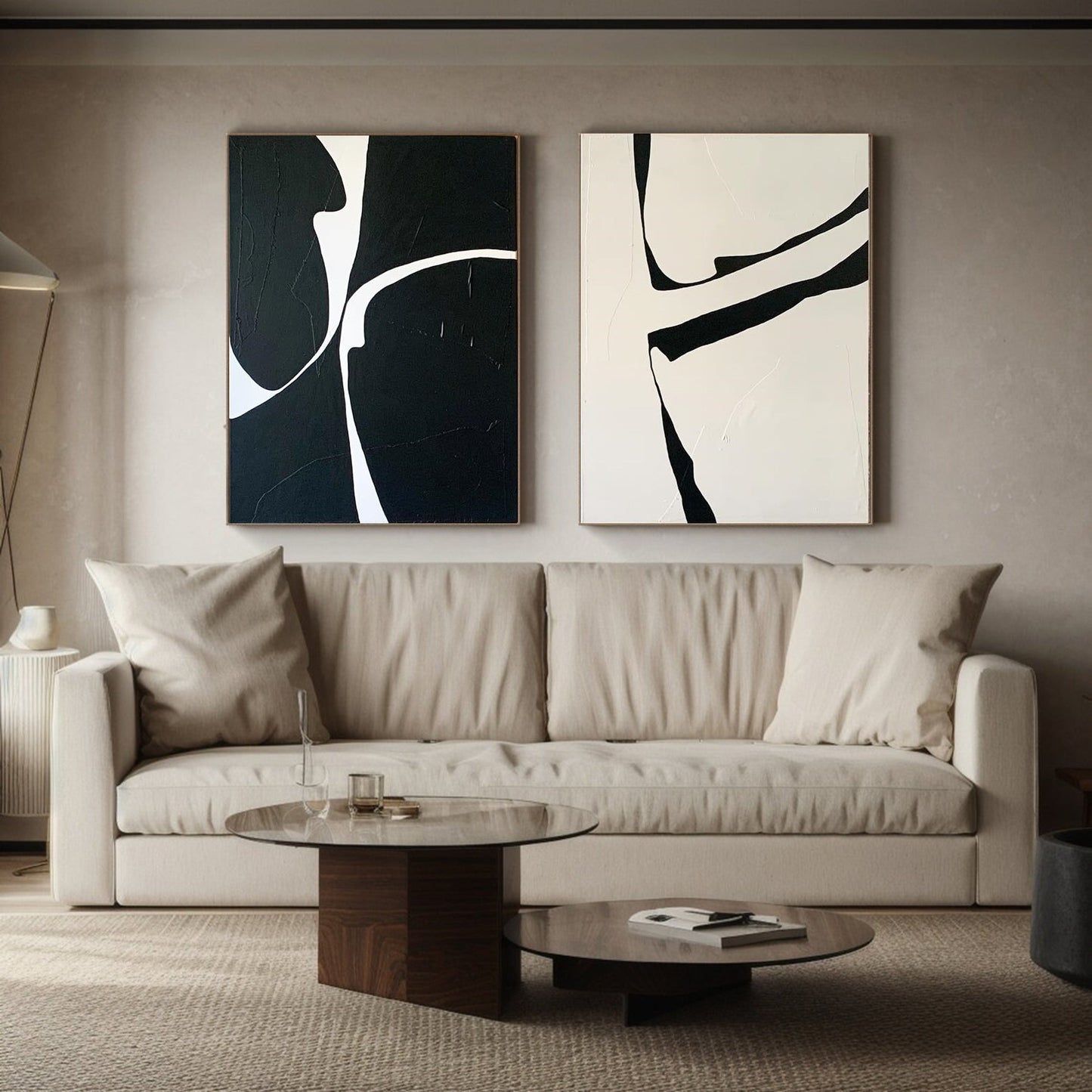 Black and White Modern Minimalist Art Set of 2