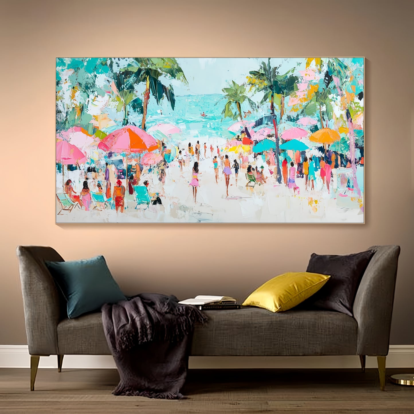 3D Colorful Beach Art | Tropical Seaside Canvas | Vacation Wall Decor