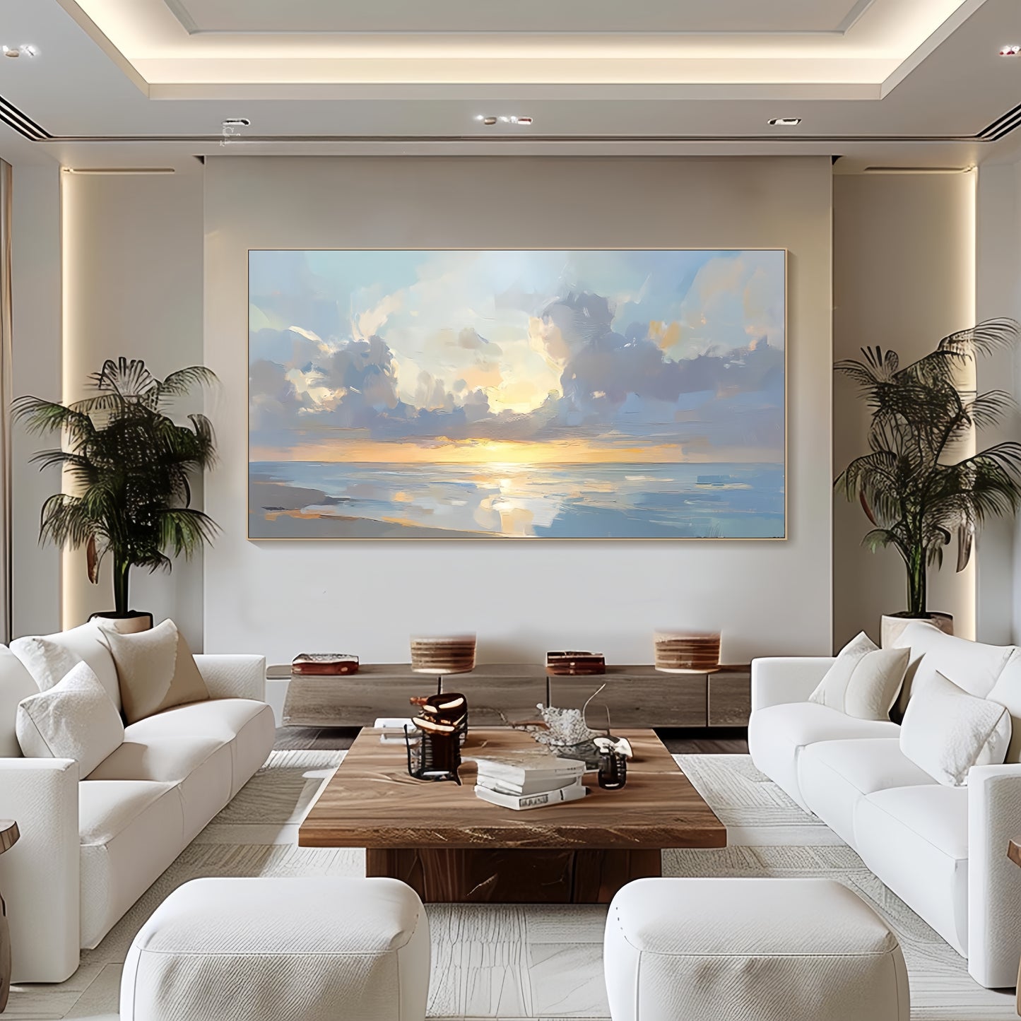 3D Sunset Ocean Art | Seascape Oil Painting | Coastal Sunrise Wall Decor