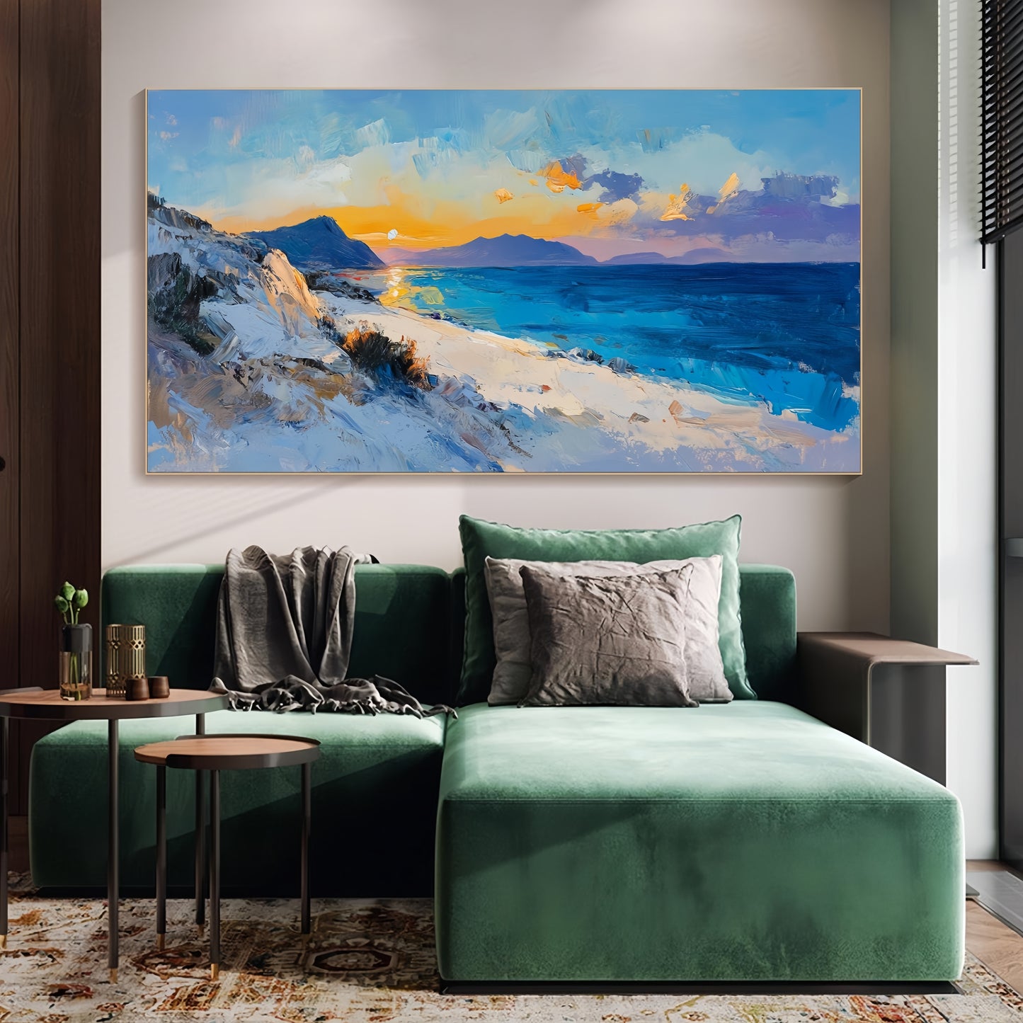 3D Sunset Beach Canvas | Textured Coastal Wall Art | Ocean View Seascape