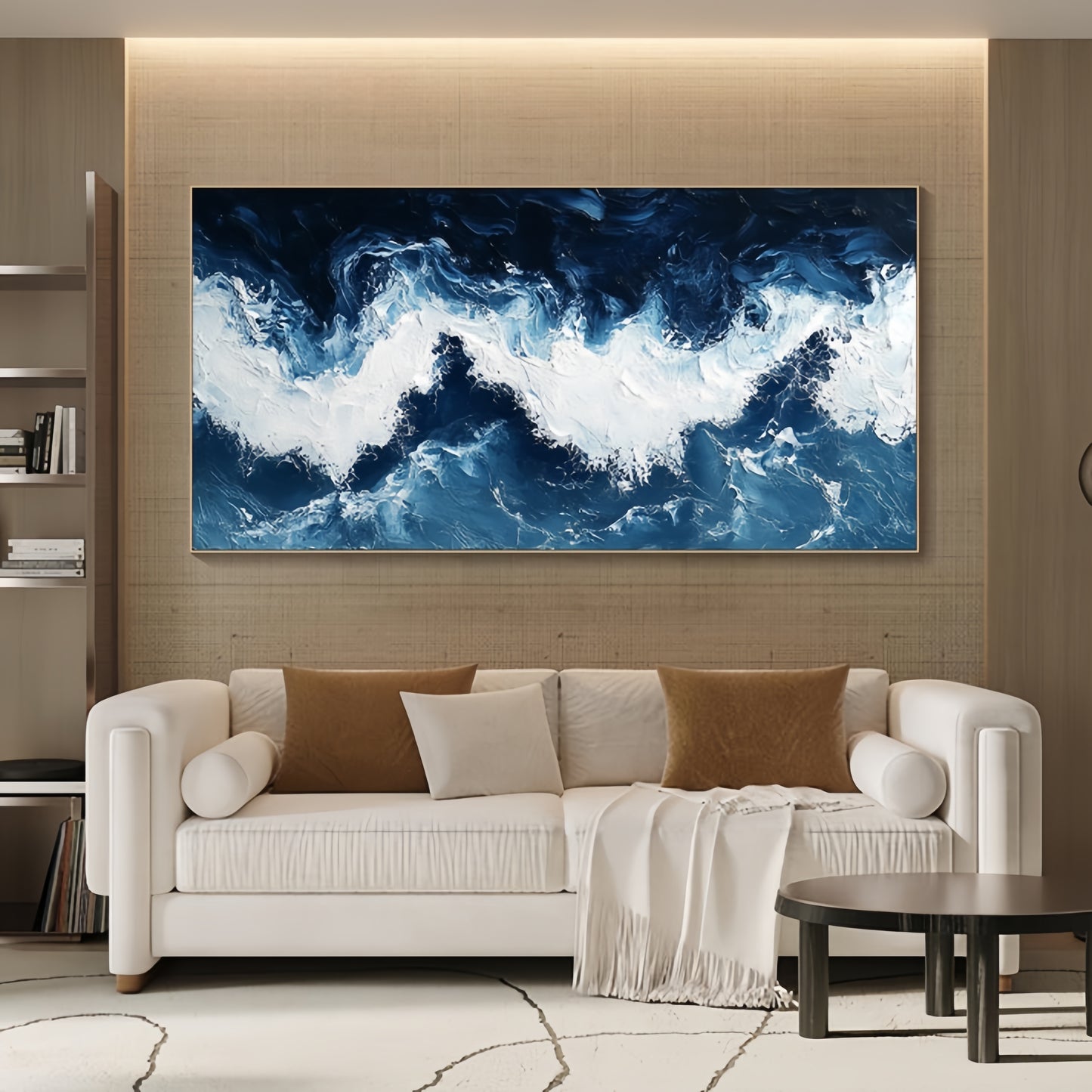 Original Ocean Wave Canvas | Minimalist Blue Sea Art | Large Wall Decor