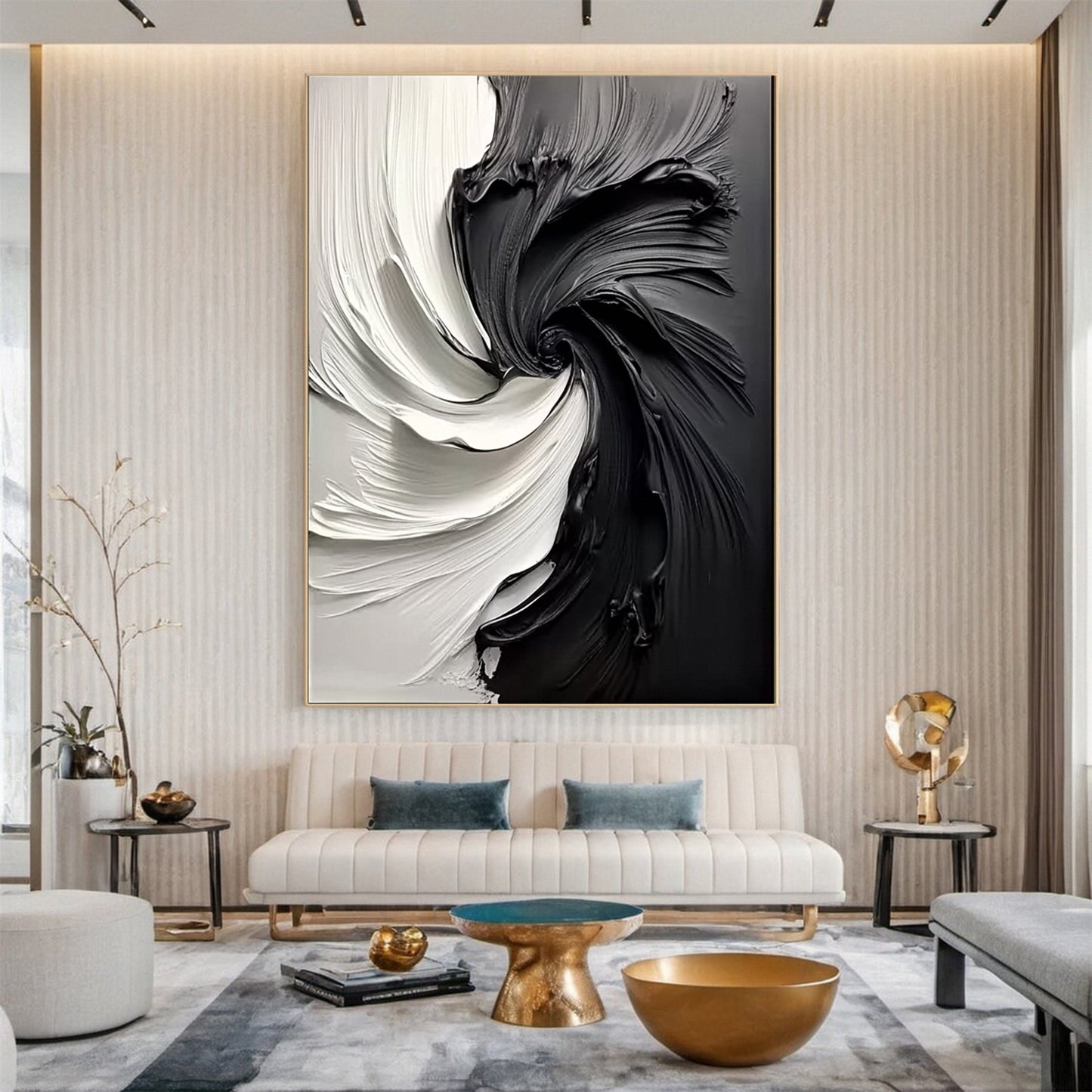Modern Large Black & White Textured Wall Art