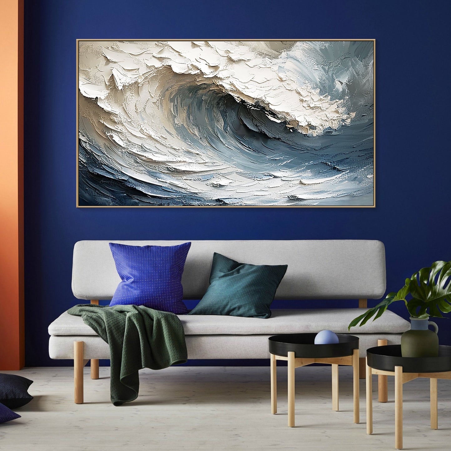 3D Blue Ocean Art | Minimalist Sea Wave Canvas | Wabi-Sabi Wall Decor