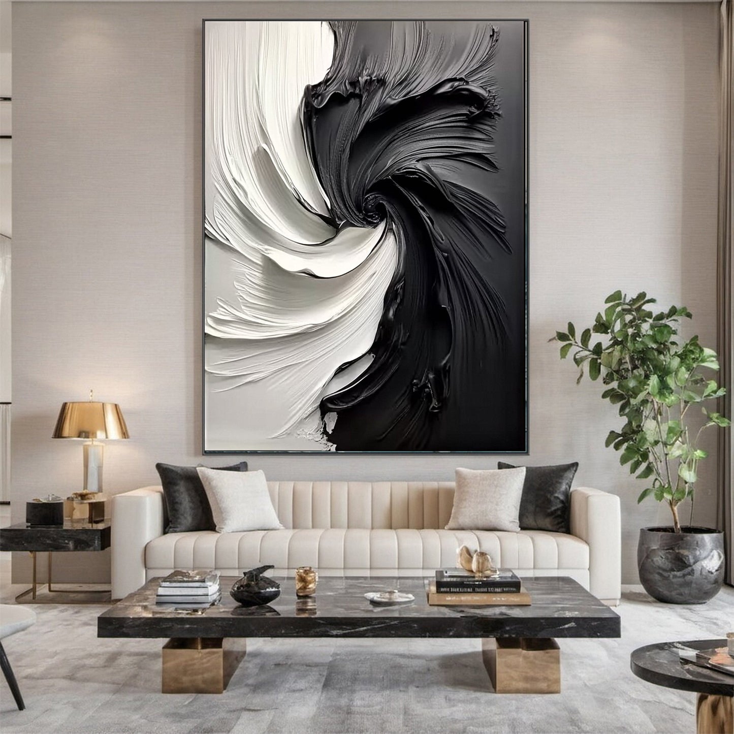 Modern Large Black & White Textured Wall Art