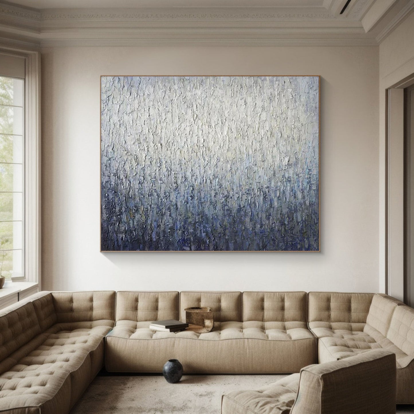 Abstract Blue Textured Art Serene Grey Canvas for Contemporary Homes