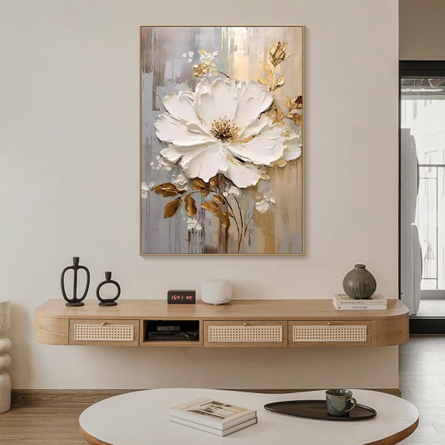 Original White Flower Art | Textured Minimalist Canvas | Elegant Modern Wall Decor