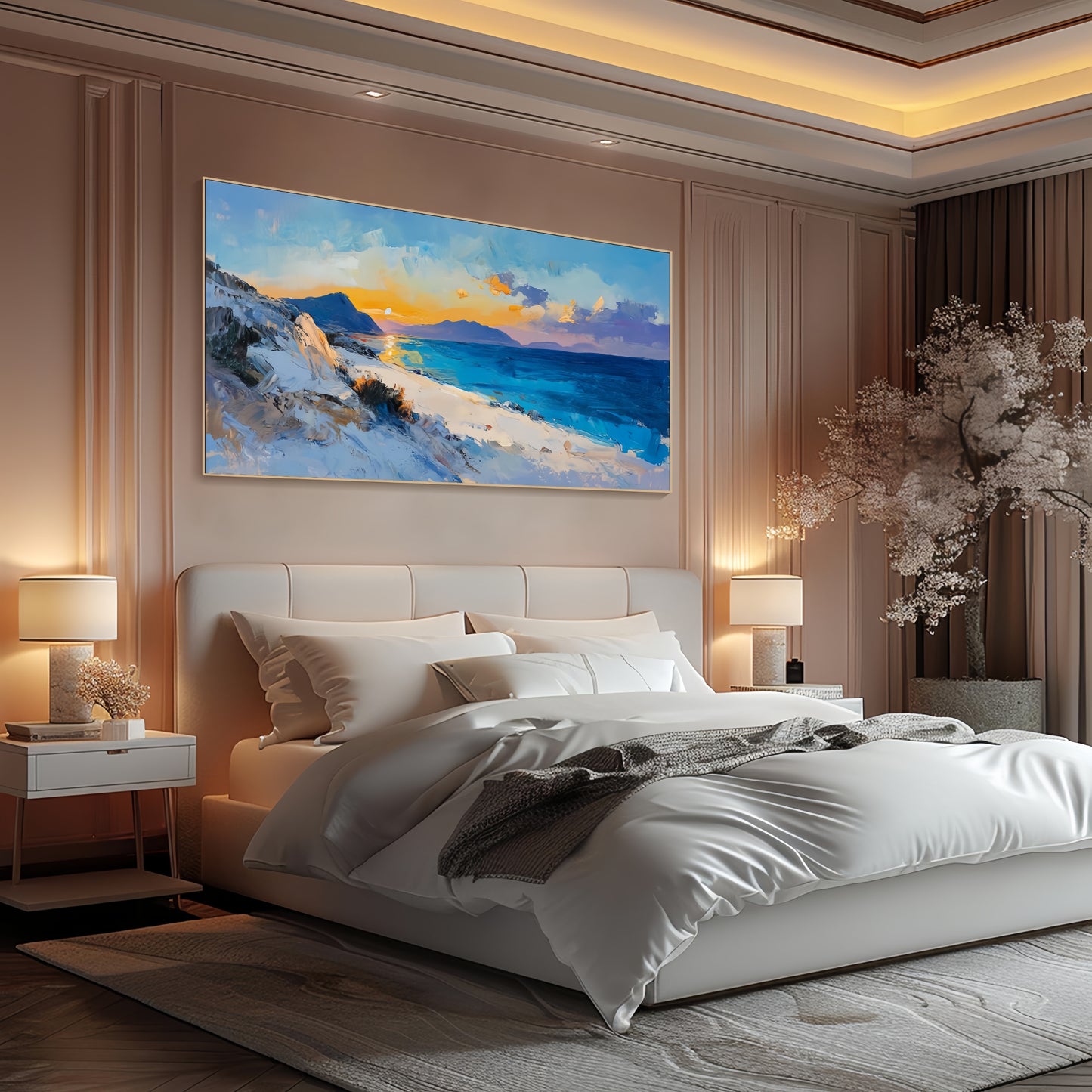 3D Sunset Beach Canvas | Textured Coastal Wall Art | Ocean View Seascape