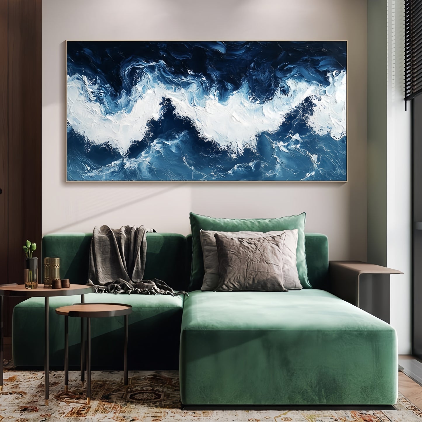 Original Ocean Wave Canvas | Minimalist Blue Sea Art | Large Wall Decor