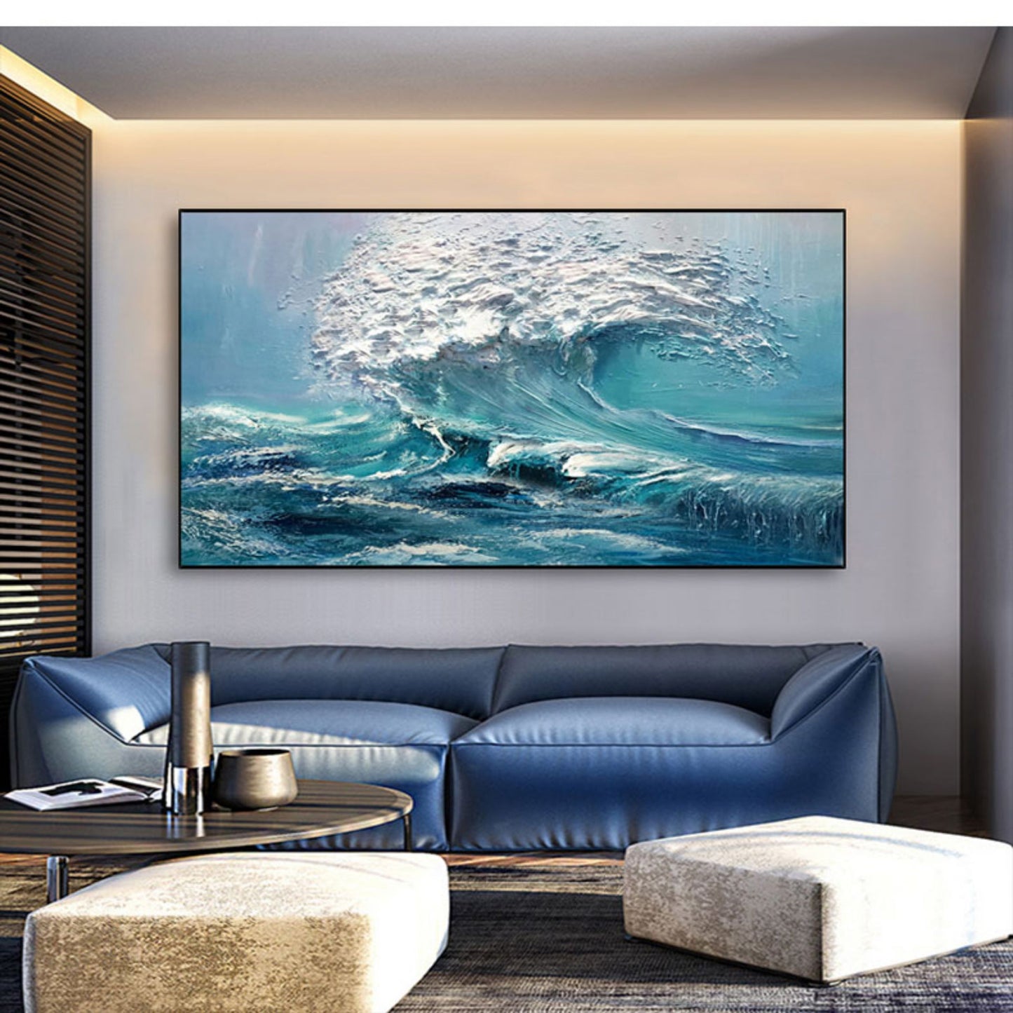 Hand-painted 3D oil painting abstract waves sea