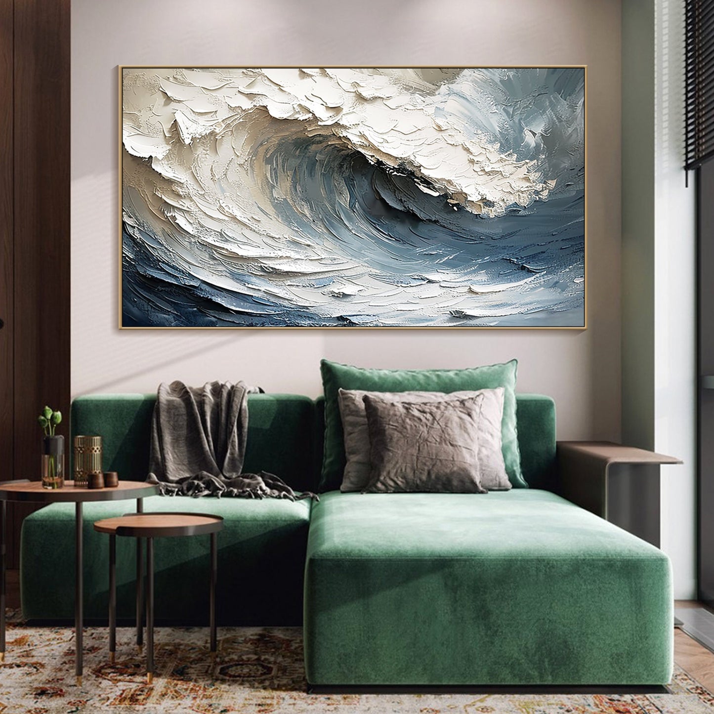 3D Blue Ocean Art | Minimalist Sea Wave Canvas | Wabi-Sabi Wall Decor