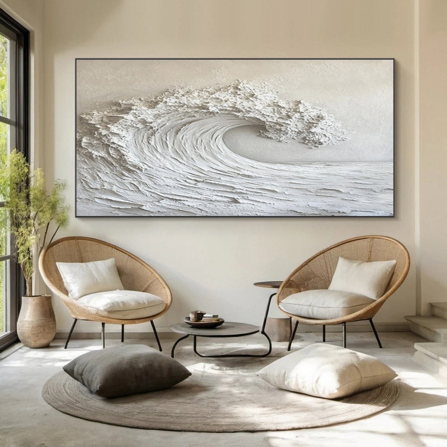 White Ocean Majesty – Large Textured Wave Wall Art