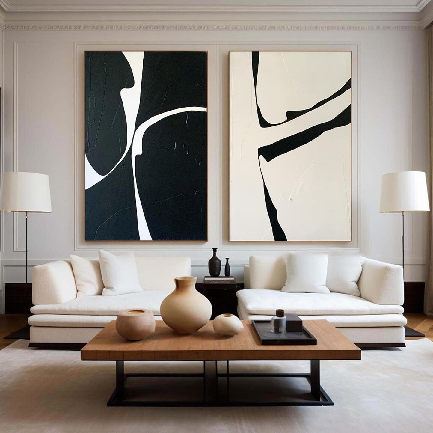 Black and White Modern Minimalist Art Set of 2