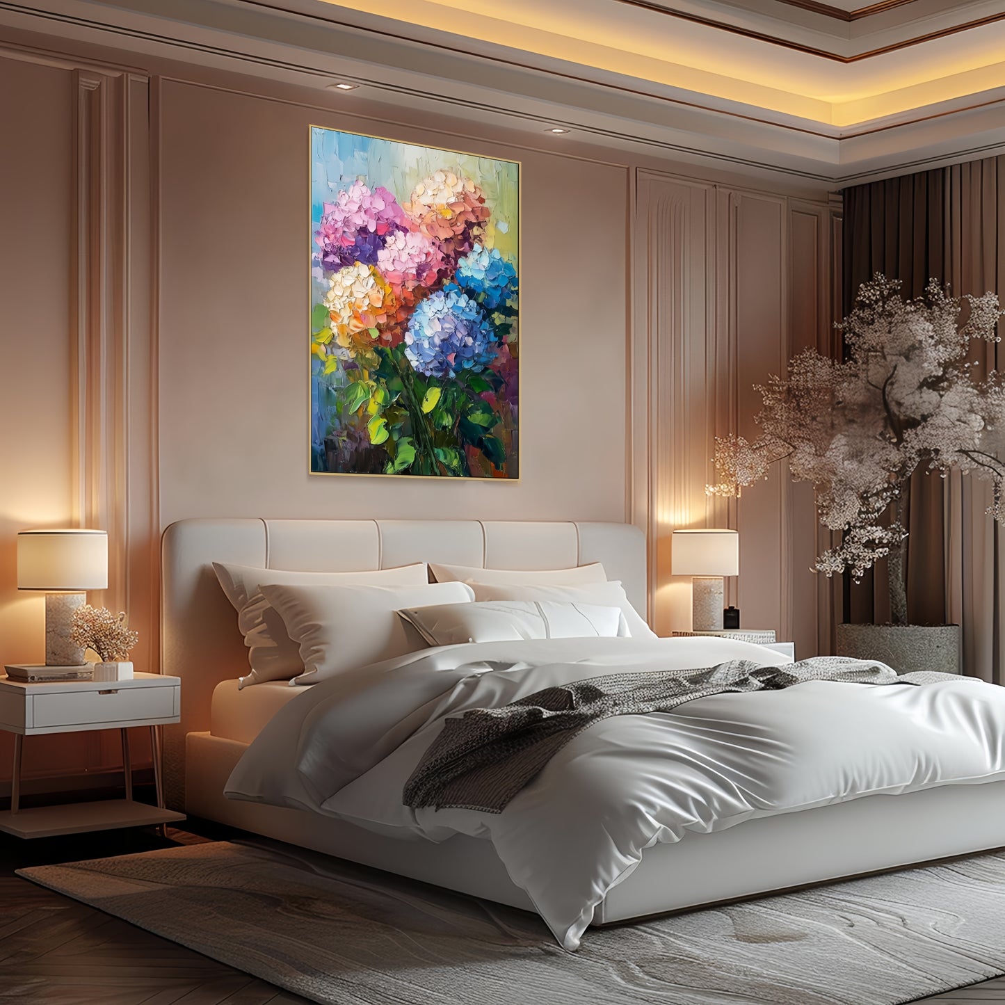 3D Hydrangea Canvas | Colorful Bouquet Wall Art | Botanical Textured Decor