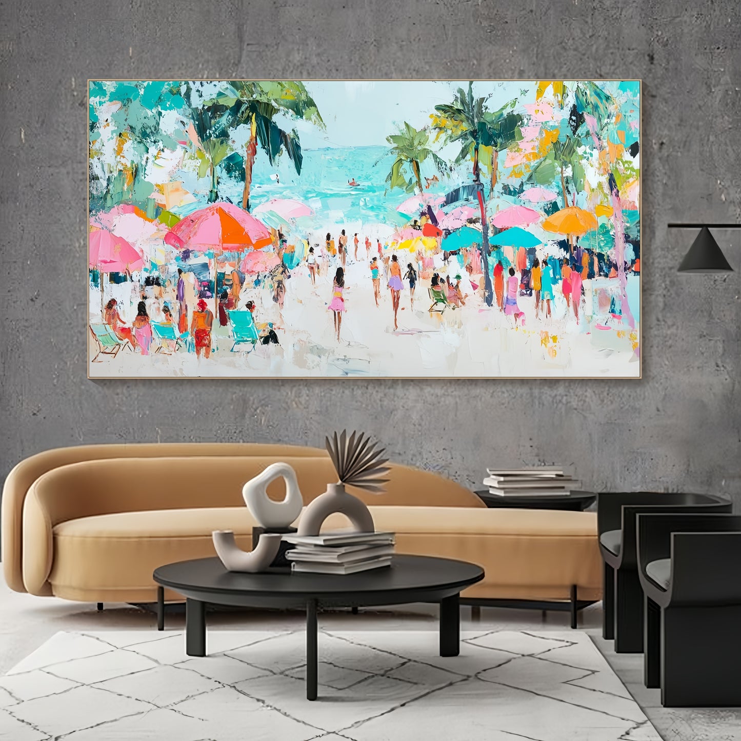3D Colorful Beach Art | Tropical Seaside Canvas | Vacation Wall Decor