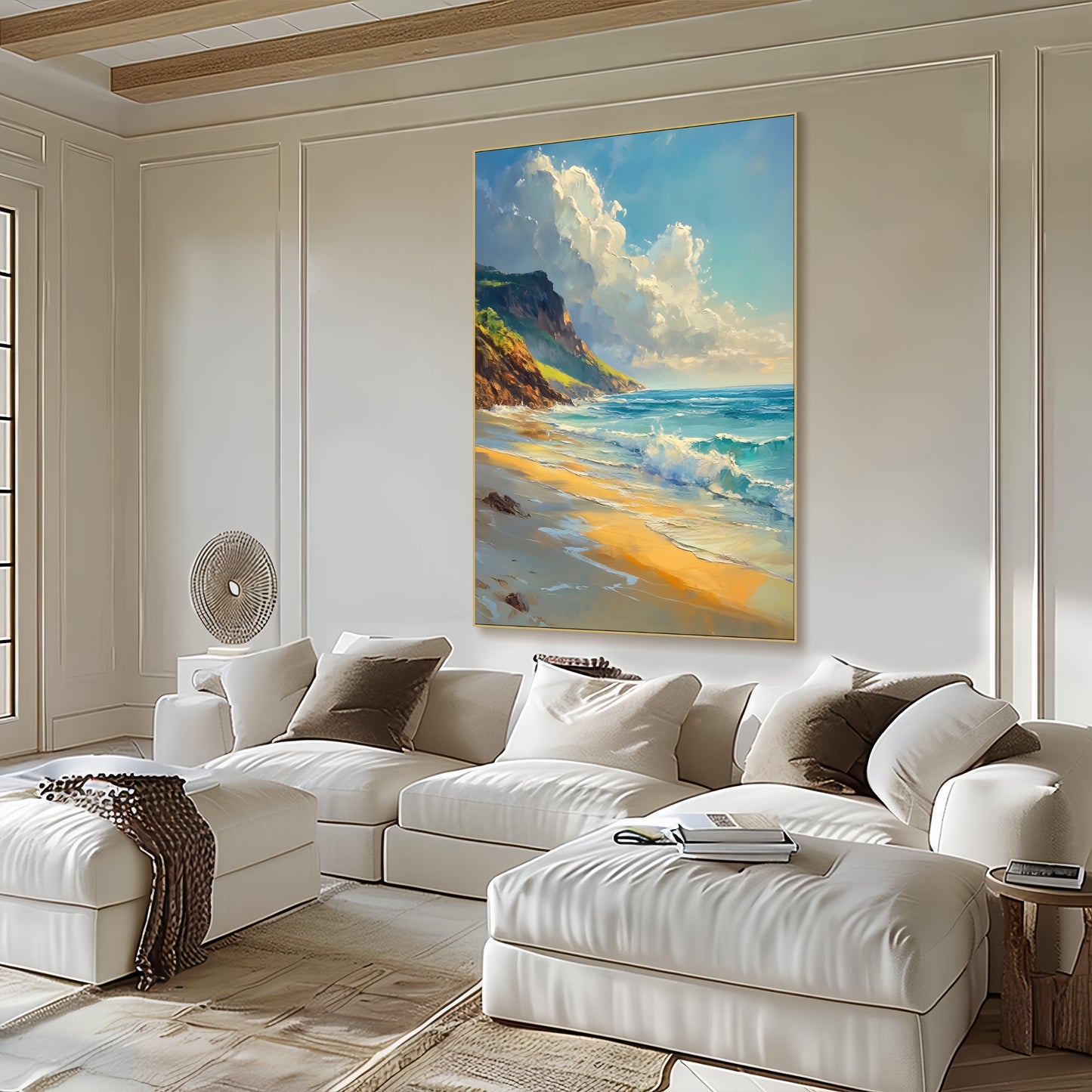 3D Seascape Canvas | Teal Ocean Wall Art | Minimalist Beach Painting