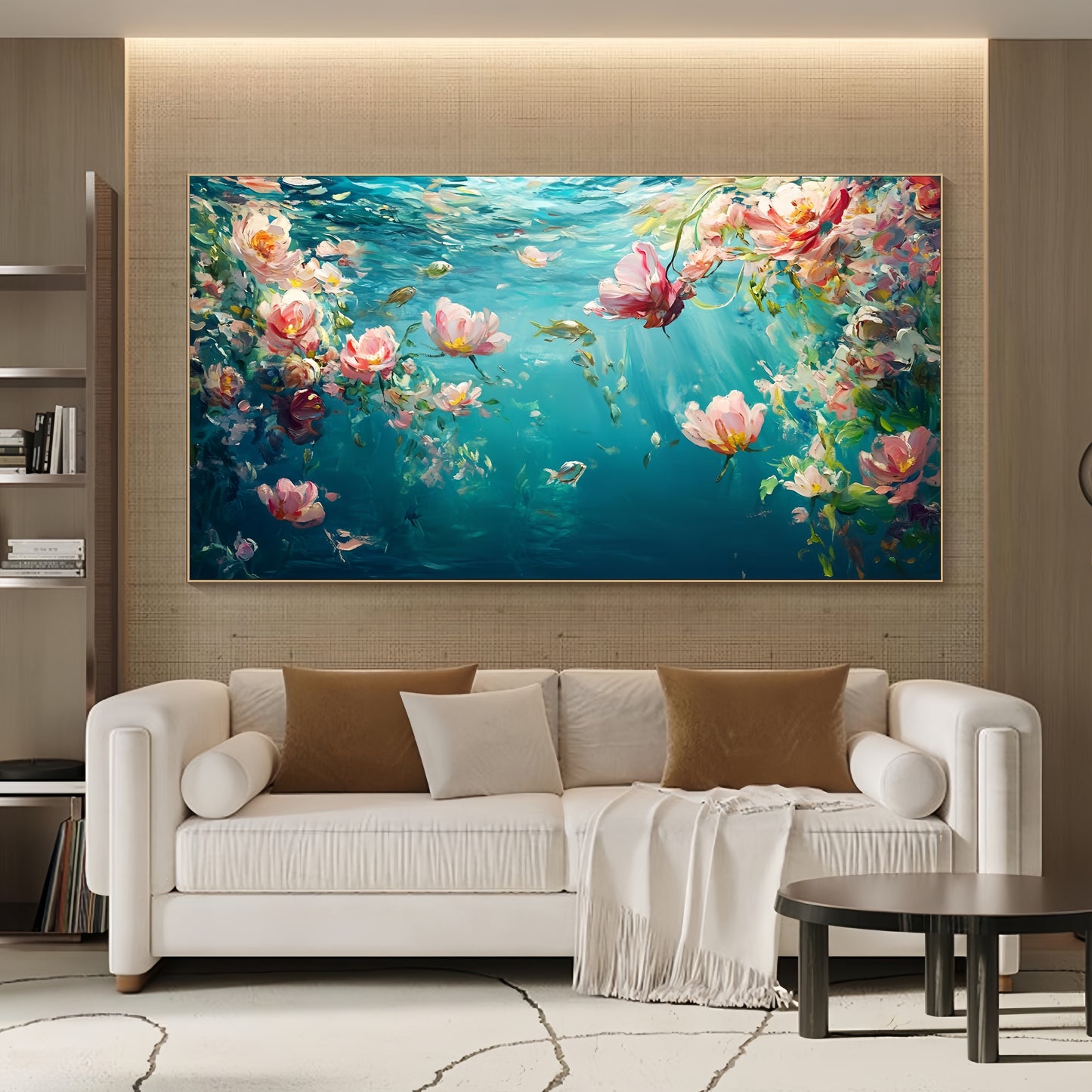 Underwater Floral Canvas | Ocean Lotus Art | Turquoise Blue Wall Decor