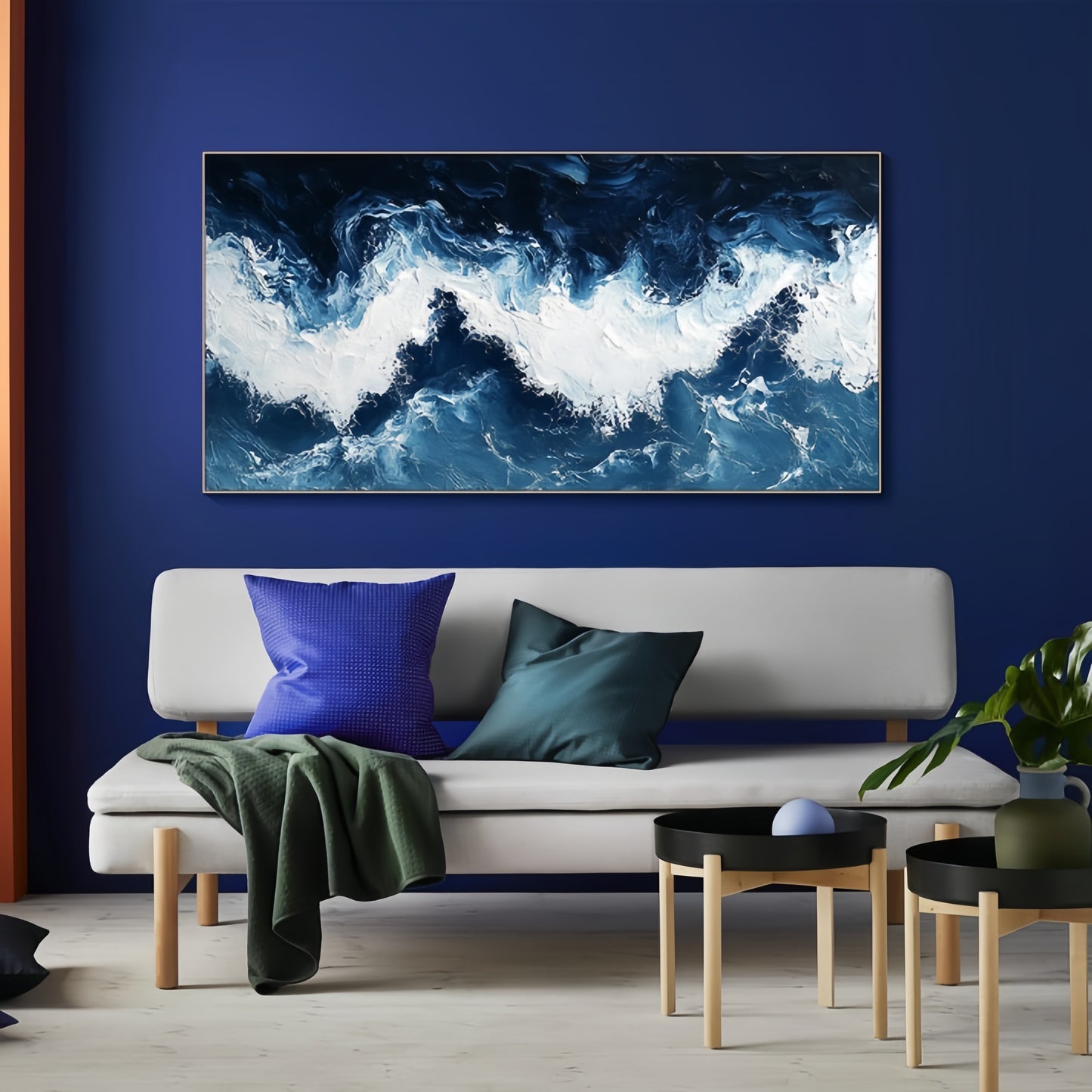Original Ocean Wave Canvas | Minimalist Blue Sea Art | Large Wall Decor