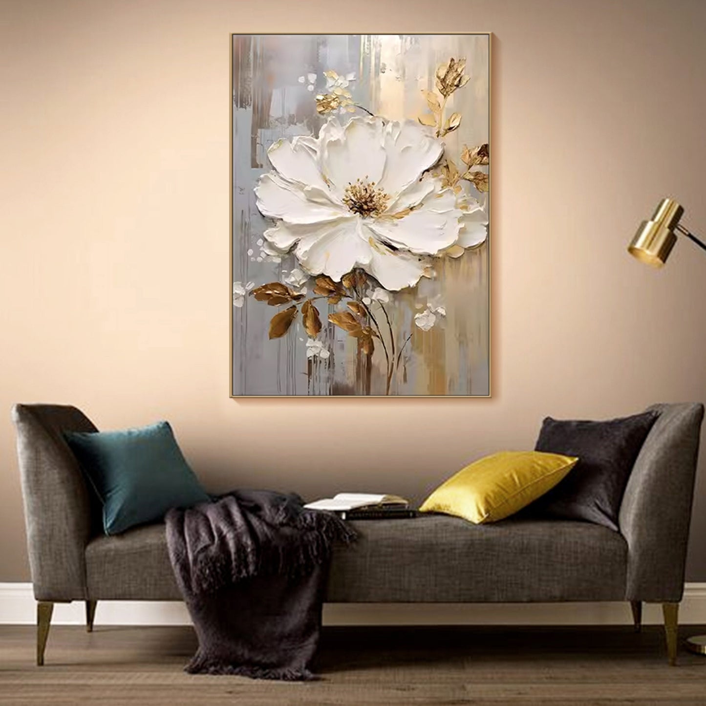 Original White Flower Art | Textured Minimalist Canvas | Elegant Modern Wall Decor
