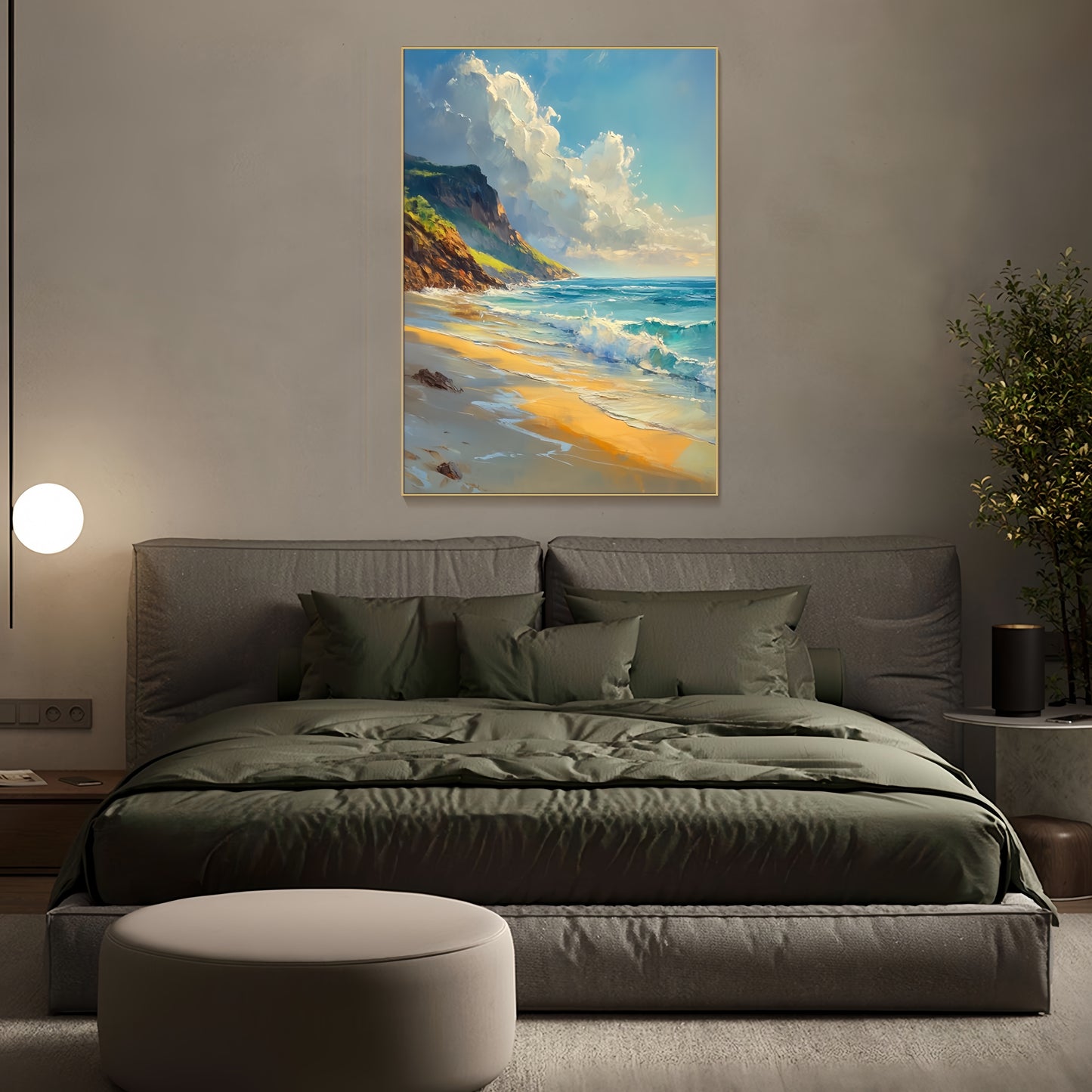 3D Seascape Canvas | Teal Ocean Wall Art | Minimalist Beach Painting