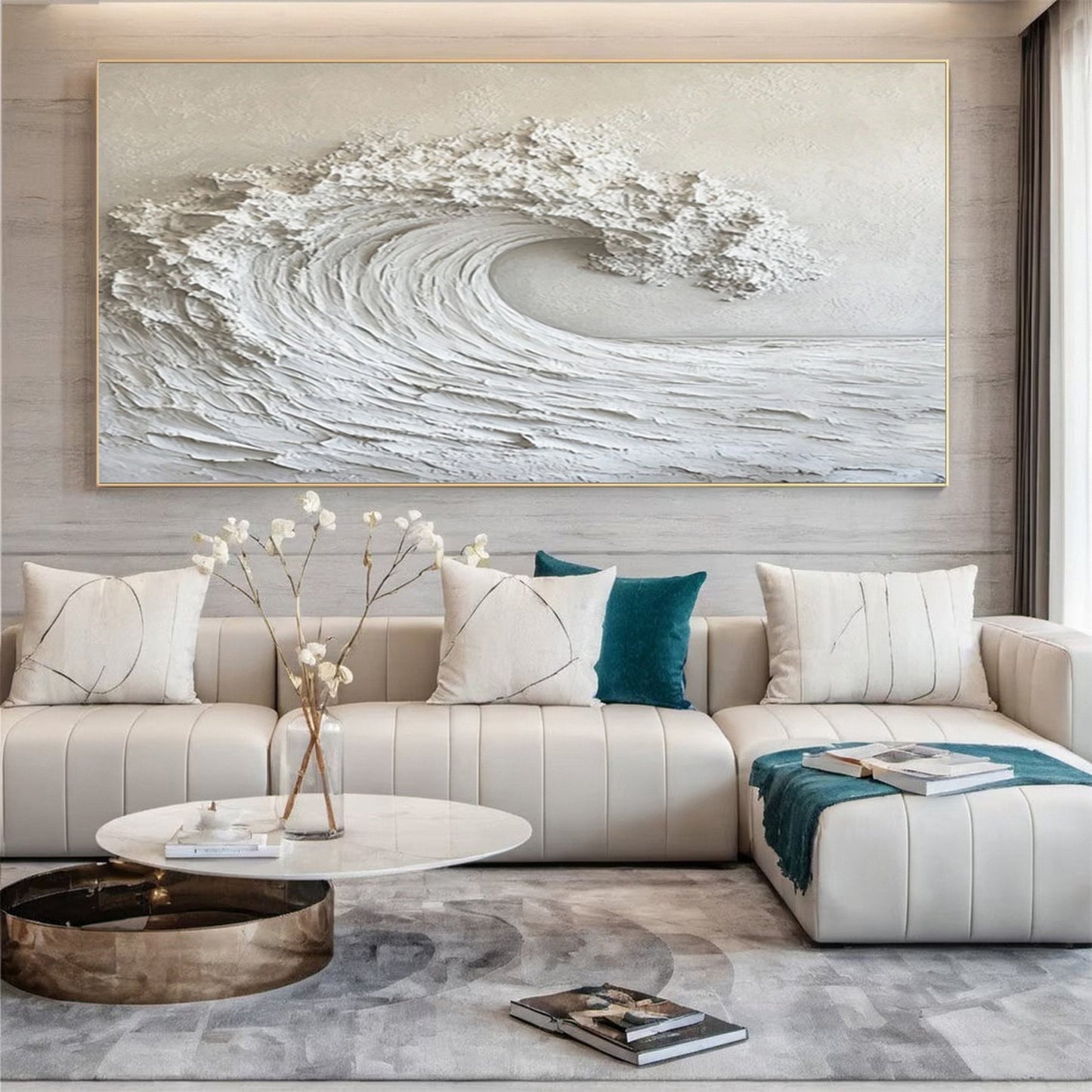 White Ocean Majesty – Large Textured Wave Wall Art