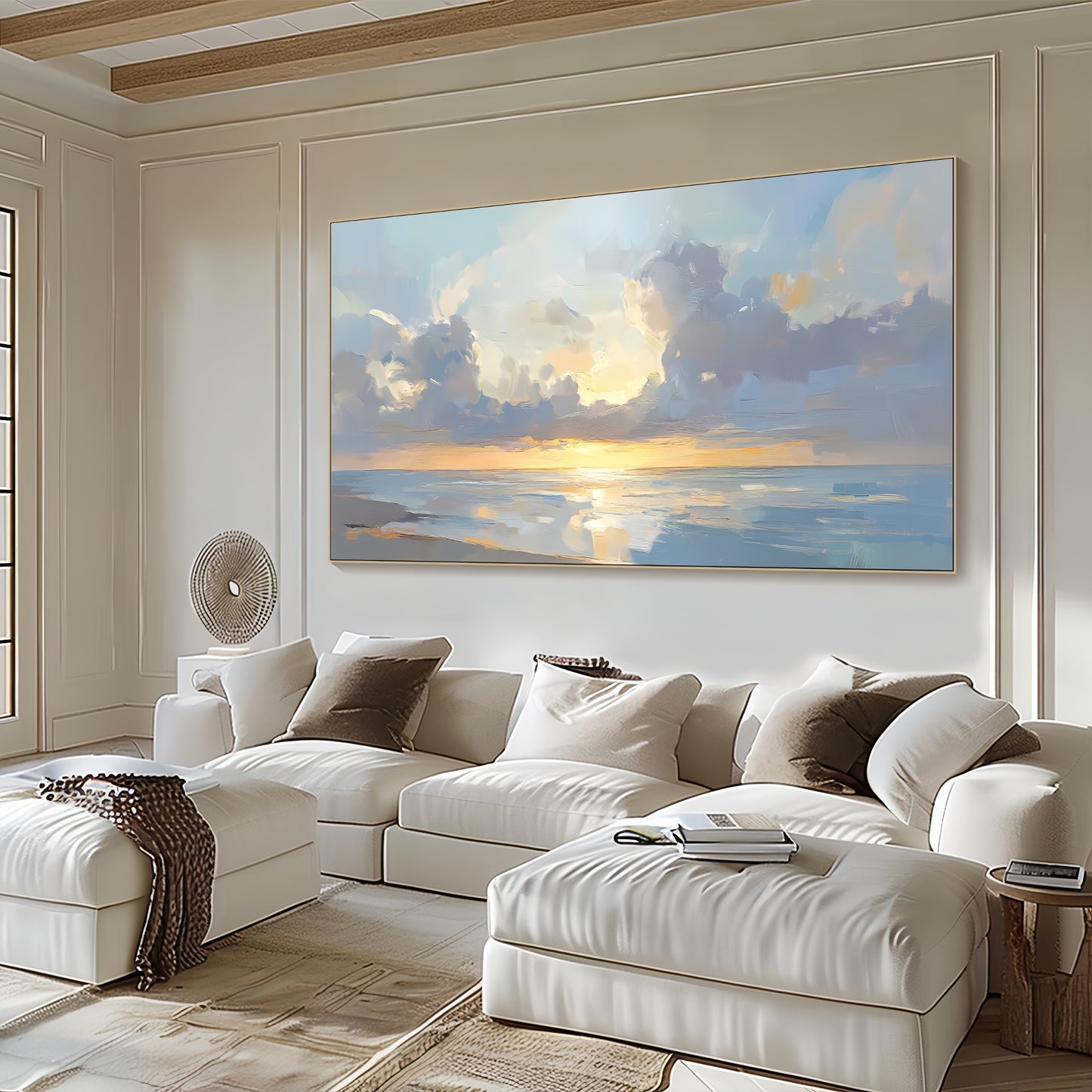3D Sunset Ocean Art | Seascape Oil Painting | Coastal Sunrise Wall Decor