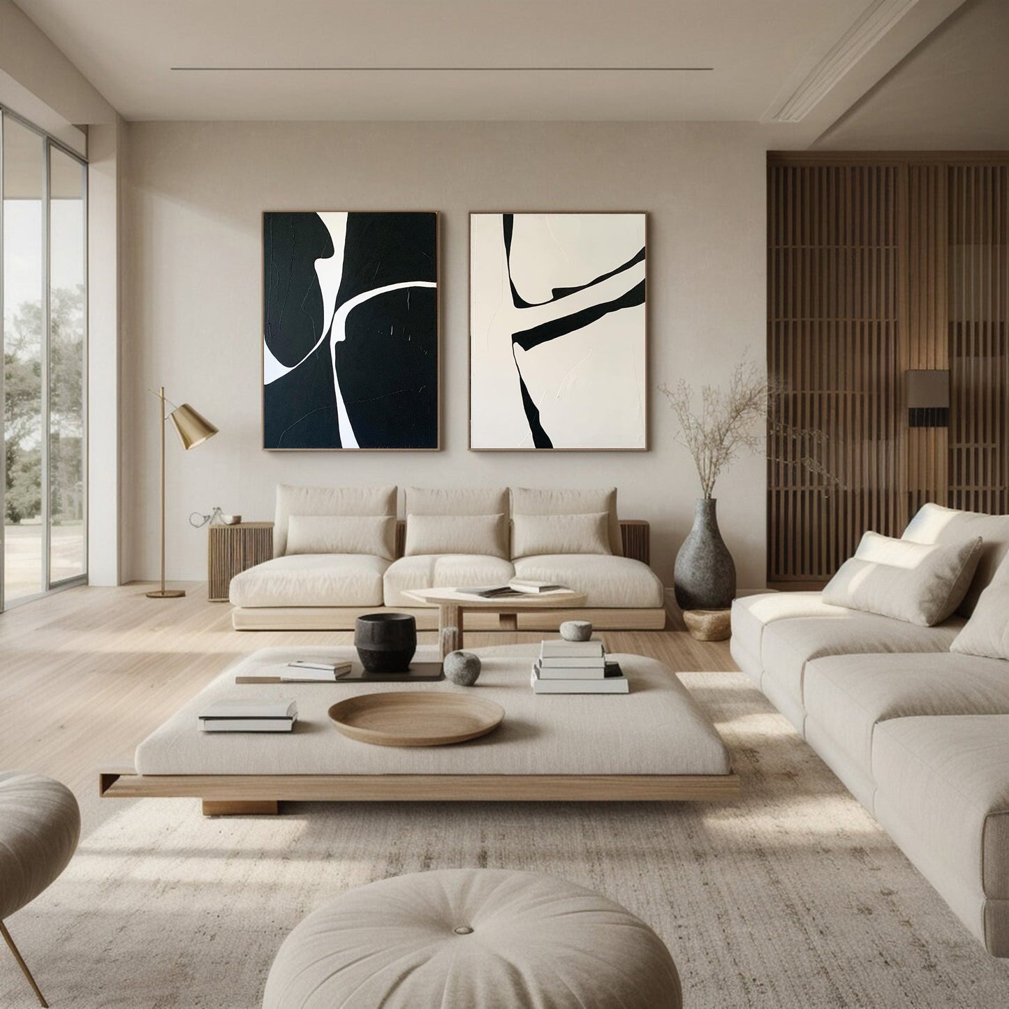 Black and White Modern Minimalist Art Set of 2