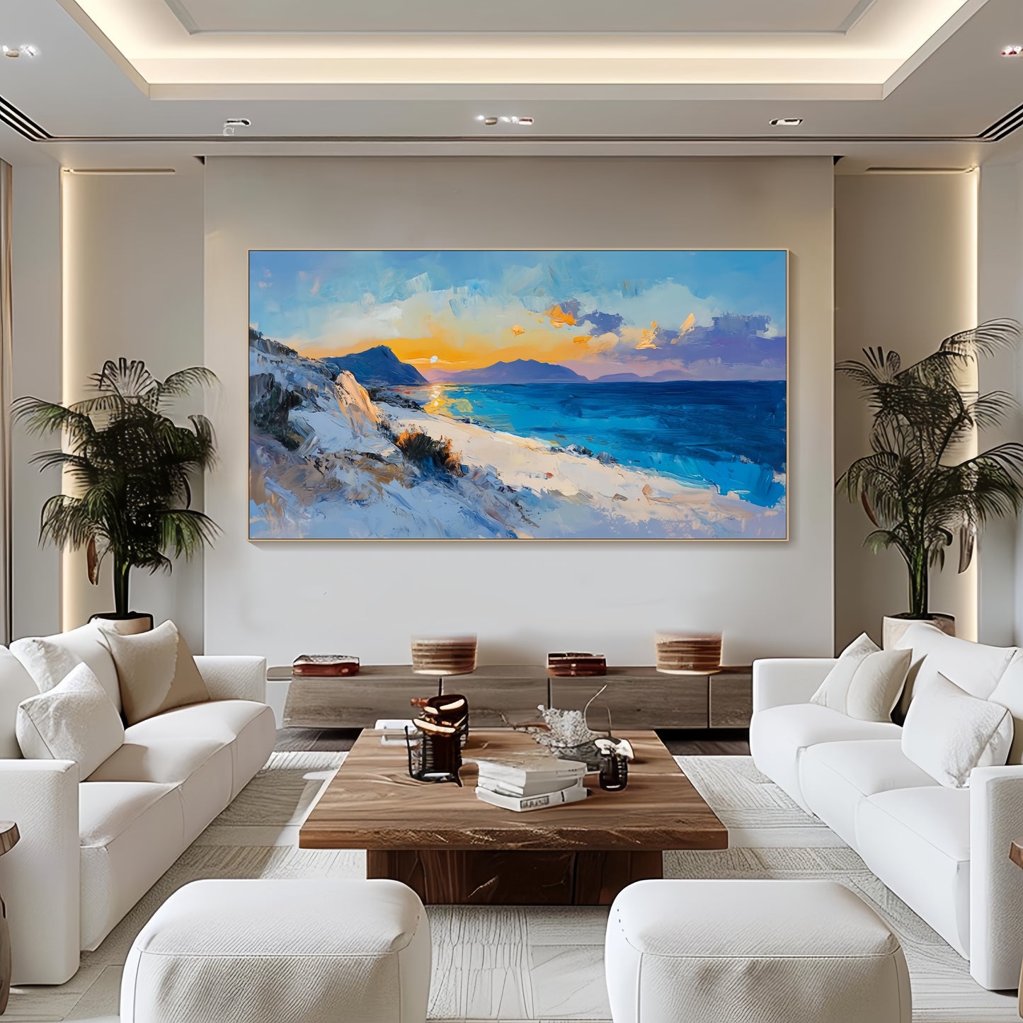 3D Sunset Beach Canvas | Textured Coastal Wall Art | Ocean View Seascape