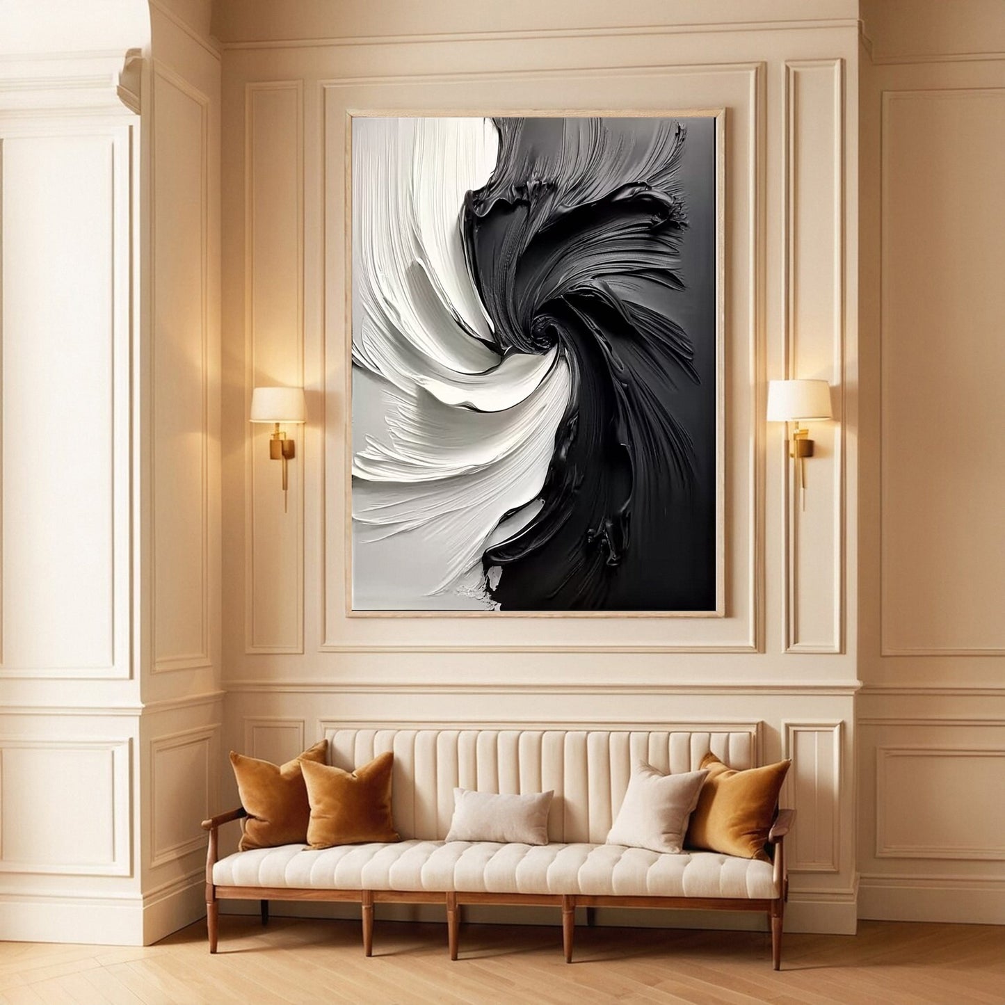 Modern Large Black & White Textured Wall Art