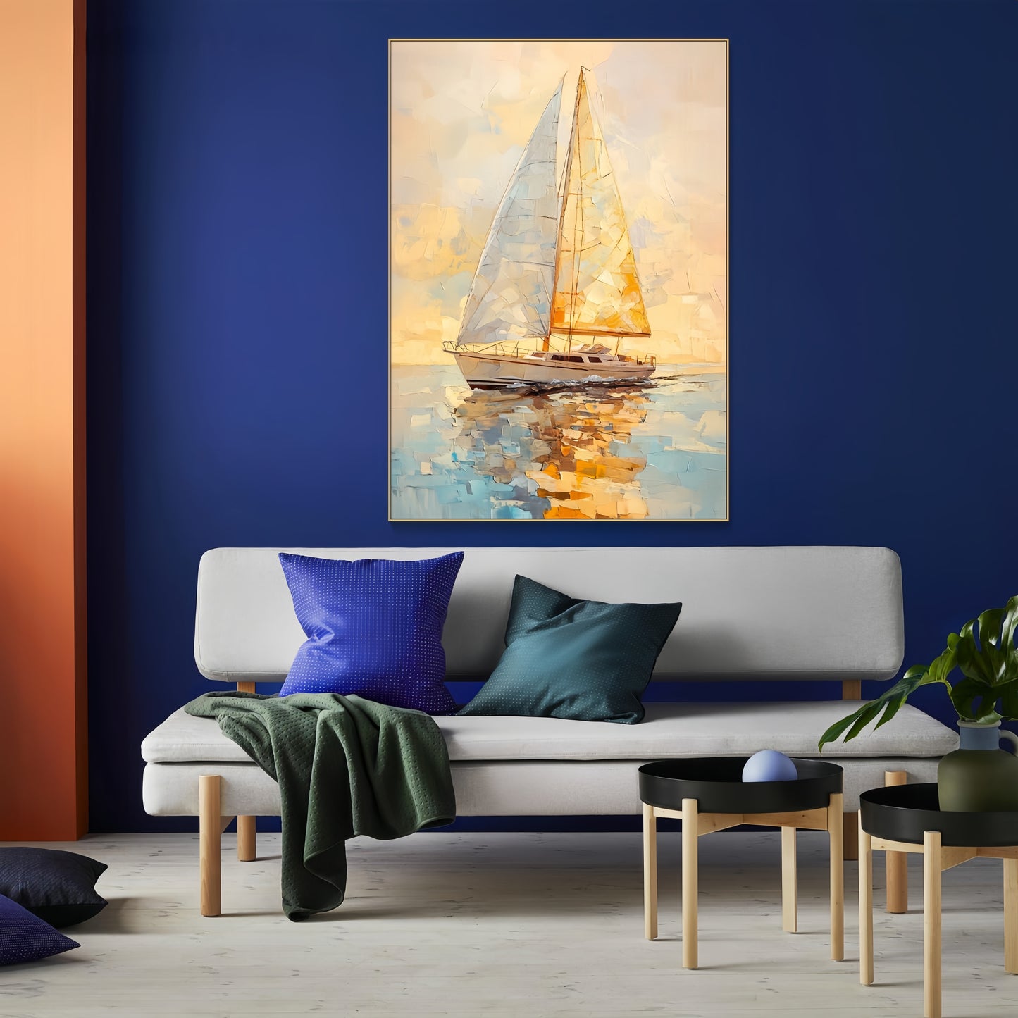 3D Golden Sunset Sailboat | Nautical Seascape Art | Ocean Wall Decor