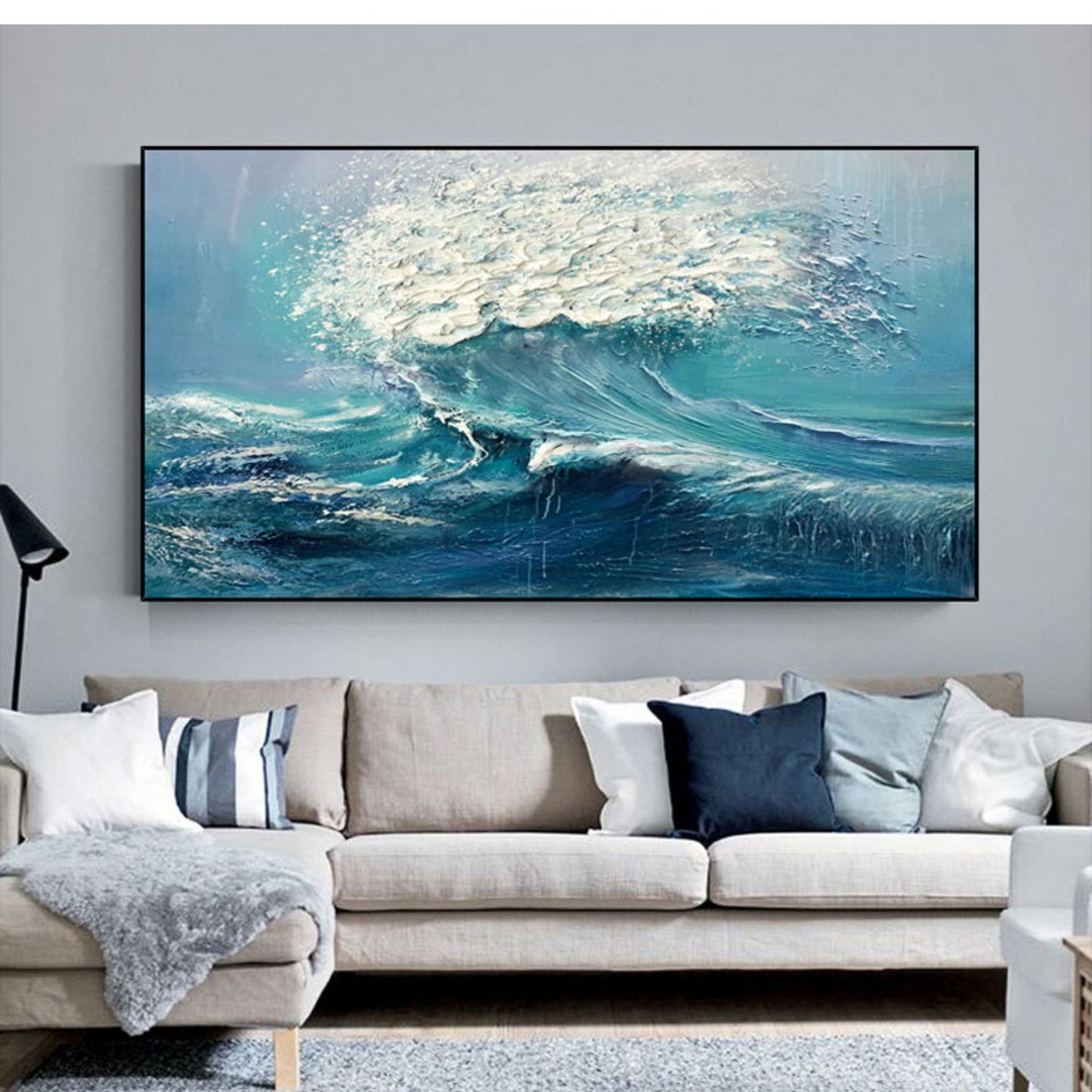 Hand-painted 3D oil painting abstract waves sea