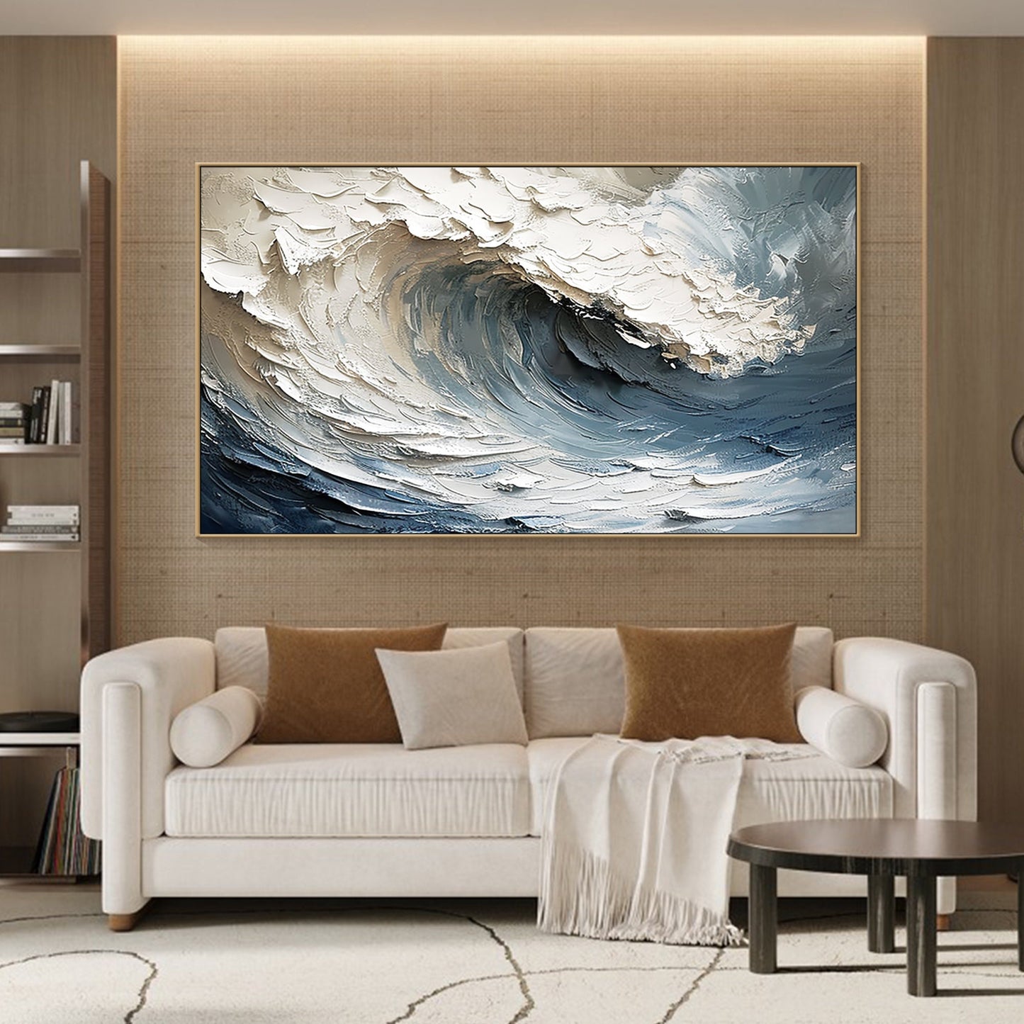 3D Blue Ocean Art | Minimalist Sea Wave Canvas | Wabi-Sabi Wall Decor
