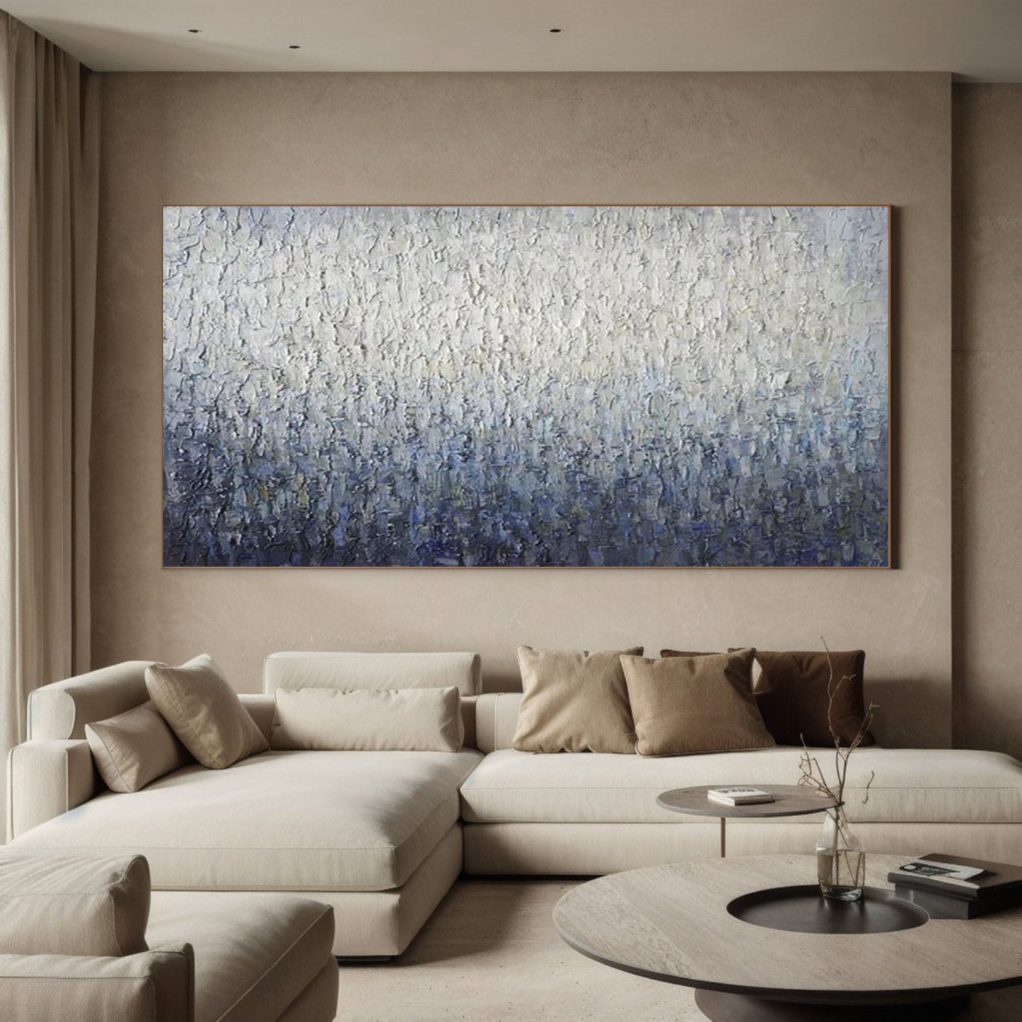 Abstract Blue Textured Art Serene Grey Canvas for Contemporary Homes