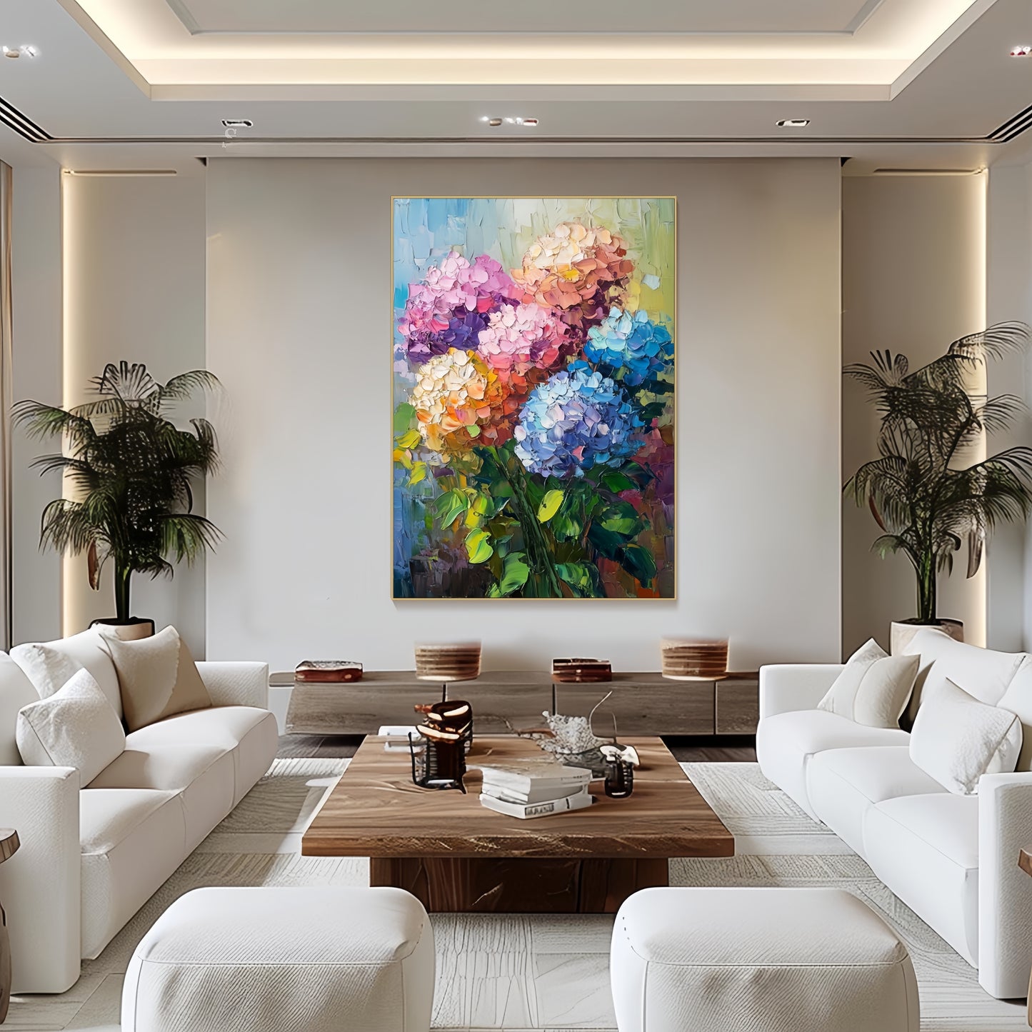 3D Hydrangea Canvas | Colorful Bouquet Wall Art | Botanical Textured Decor