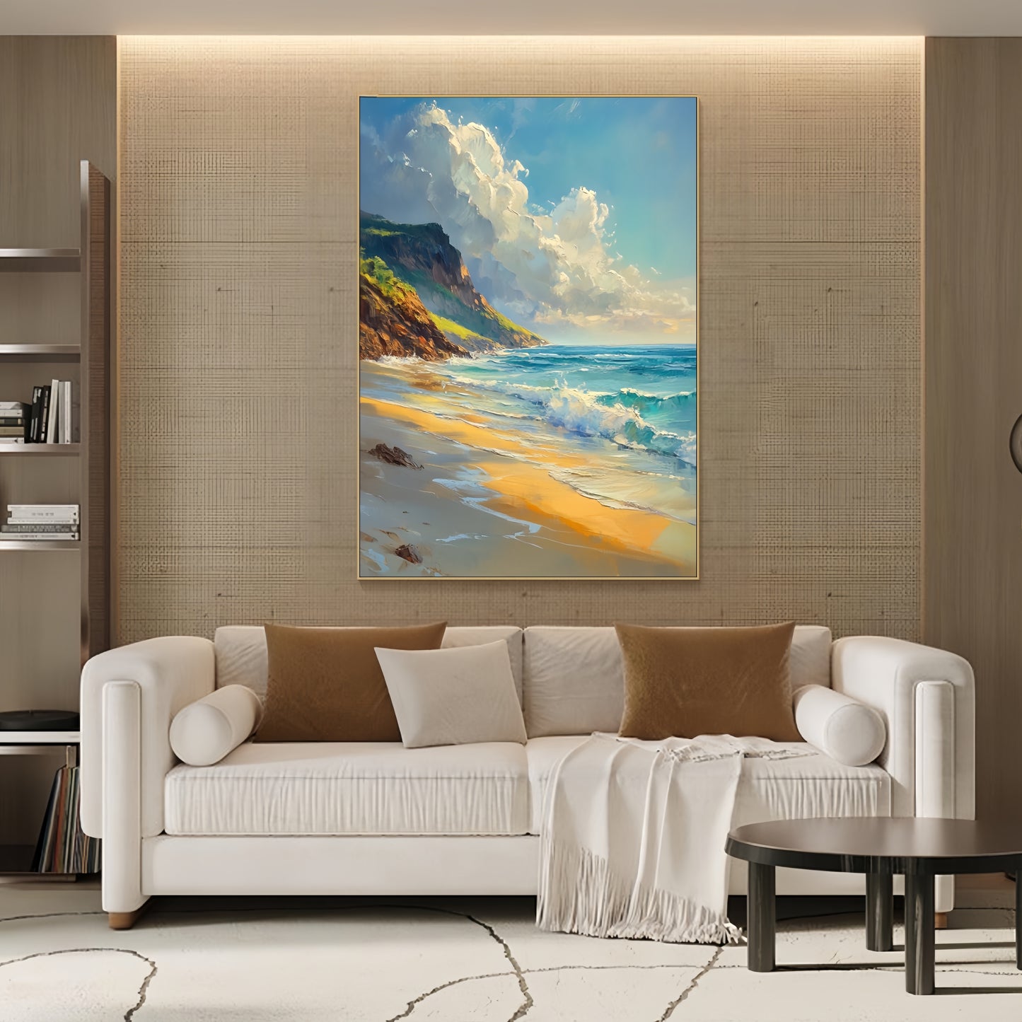 3D Seascape Canvas | Teal Ocean Wall Art | Minimalist Beach Painting