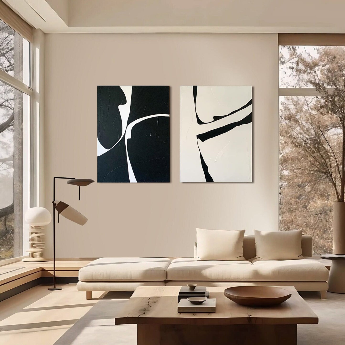 Black and White Modern Minimalist Art Set of 2