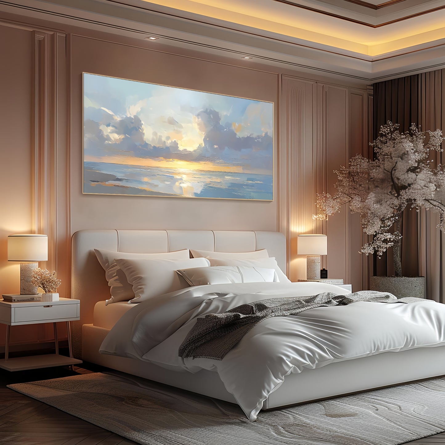 3D Sunset Ocean Art | Seascape Oil Painting | Coastal Sunrise Wall Decor