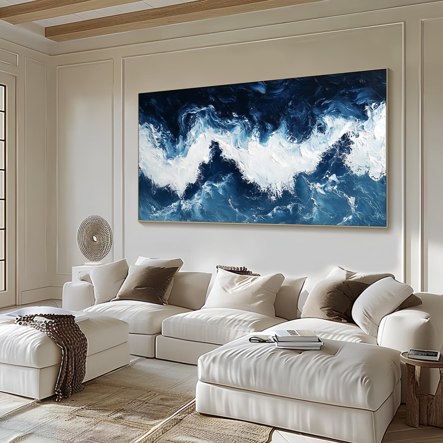 Original Ocean Wave Canvas | Minimalist Blue Sea Art | Large Wall Decor
